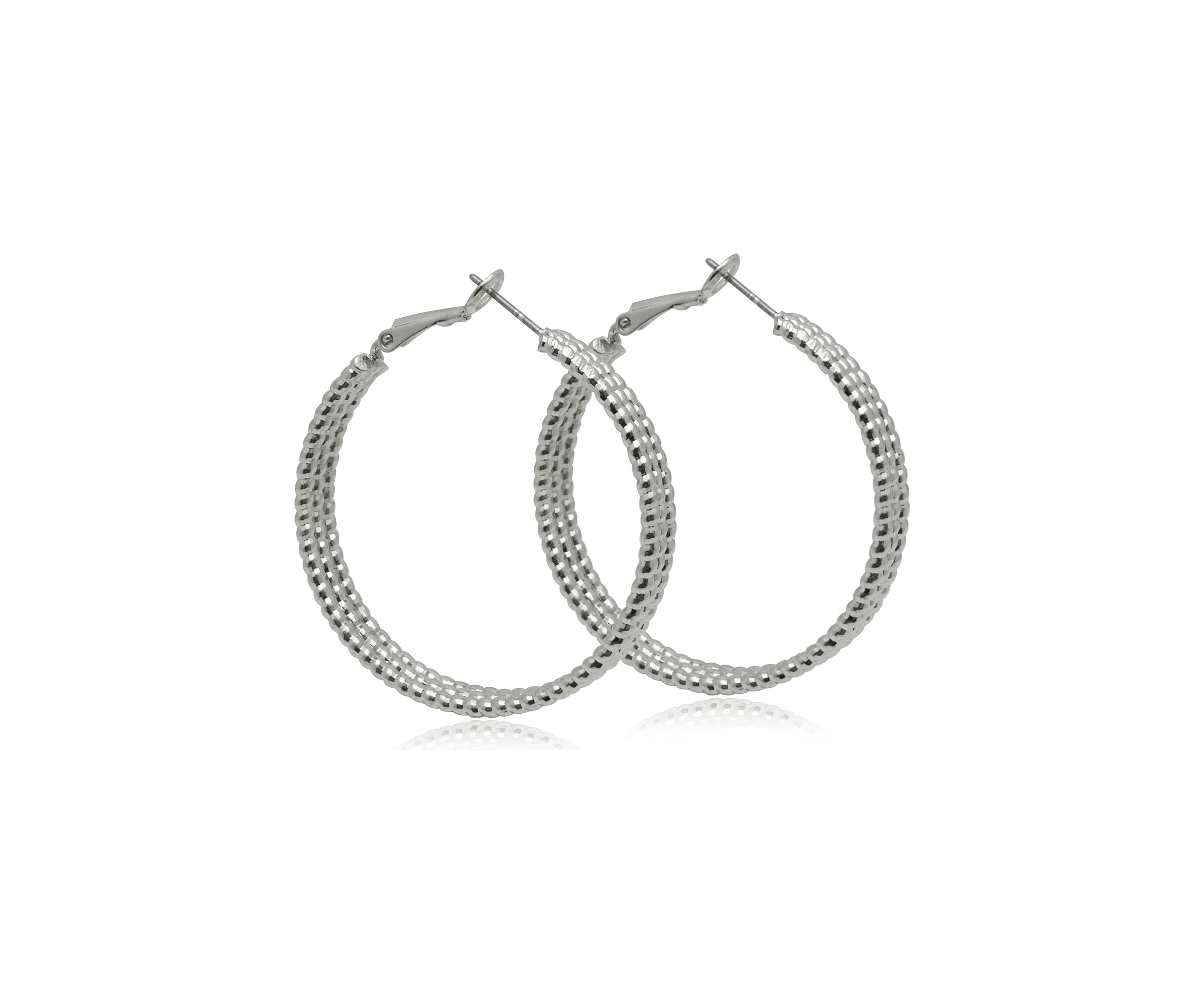 Silver Tone Triple Row Hoop Earrings