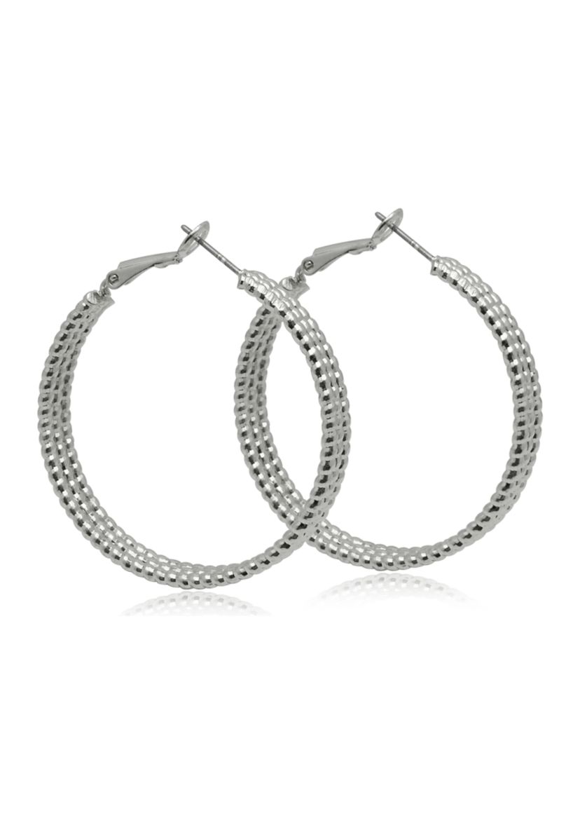 Silver Tone Triple Row Hoop Earrings