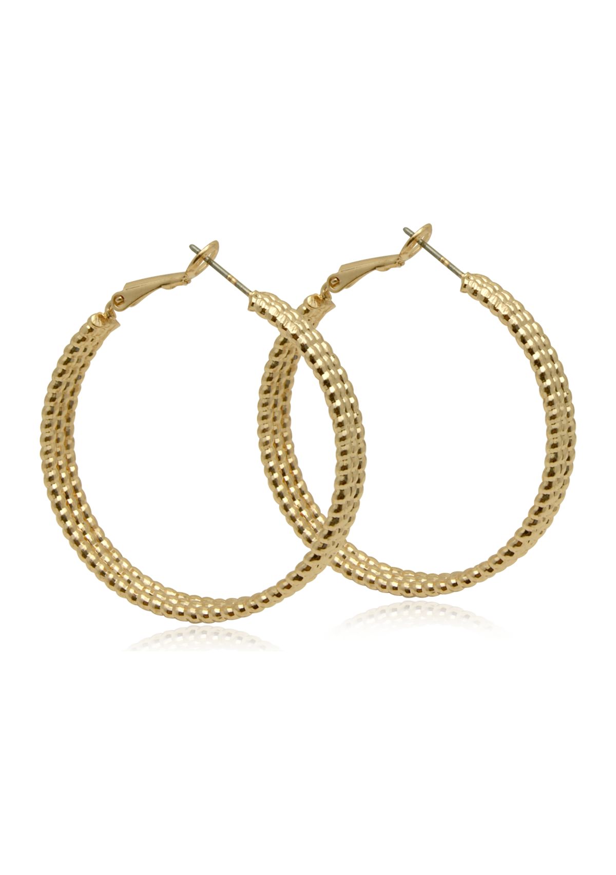 Gold Tone Triple Row Hoop Earrings