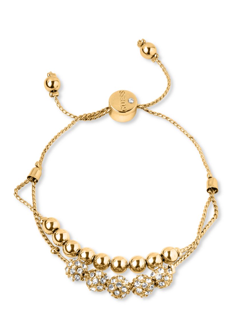 Gold Tone and Crystal Double Row Fireball Slider Bracelet