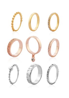 GUESS® Tri-Tone Stack Rings - Set of 9 | belk