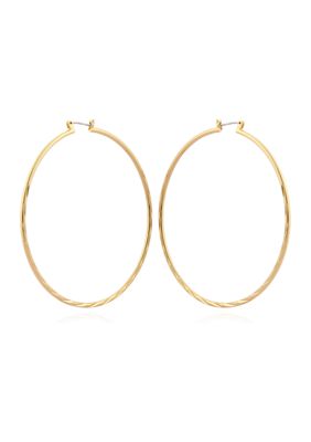 GUESS Silver Tone Twist Design Hoop Earrings, Gold