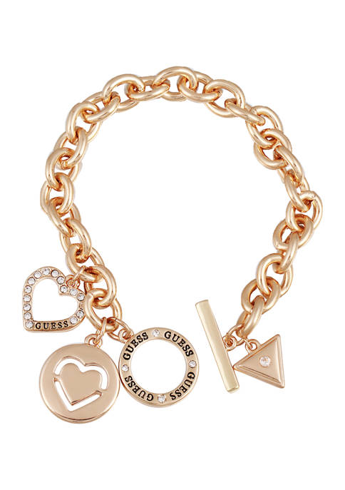 GUESS Gold Tone and Crystal Link Toggle Bracelet