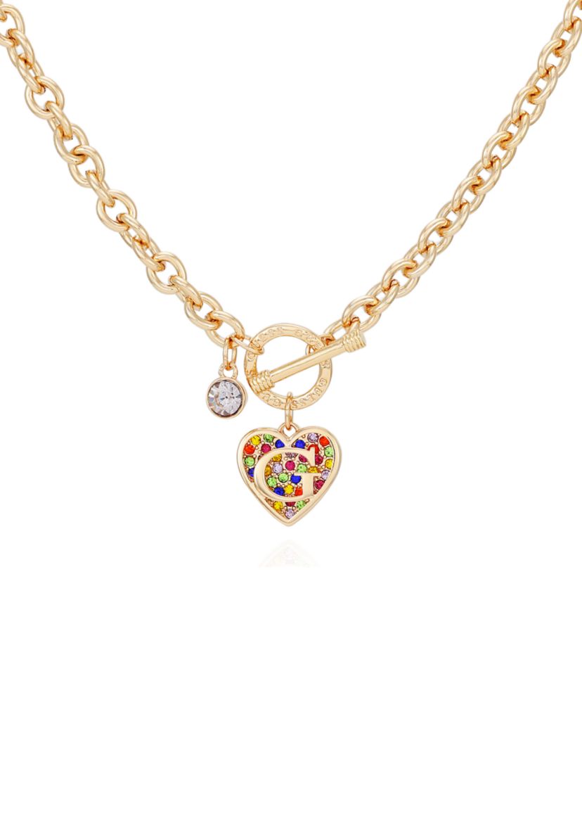 Gold Tone Multi Stone Toggle Necklace