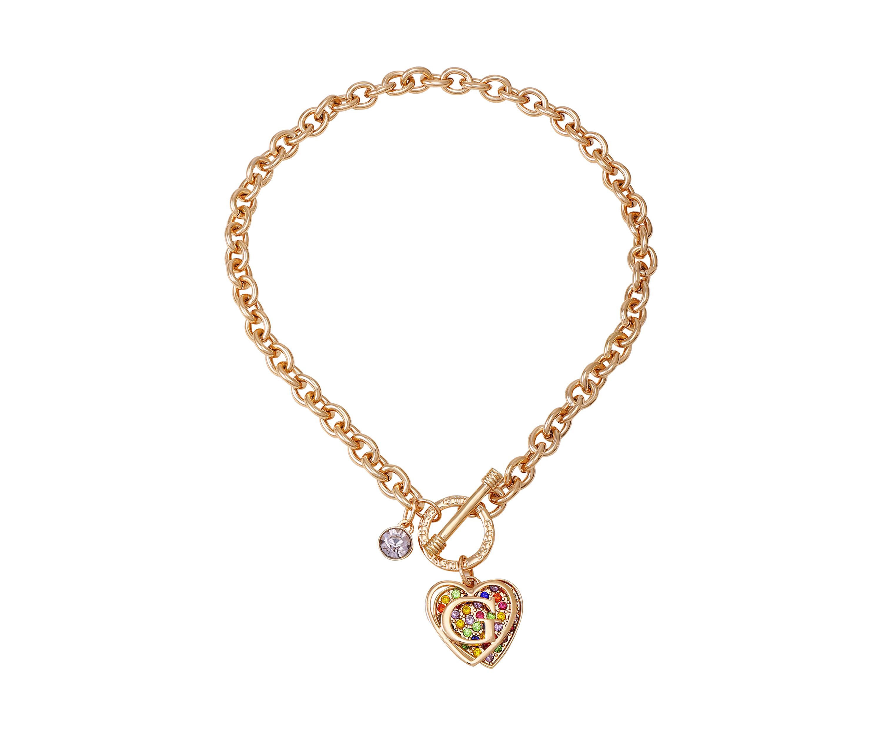 Gold Tone Multi Stone Toggle Necklace