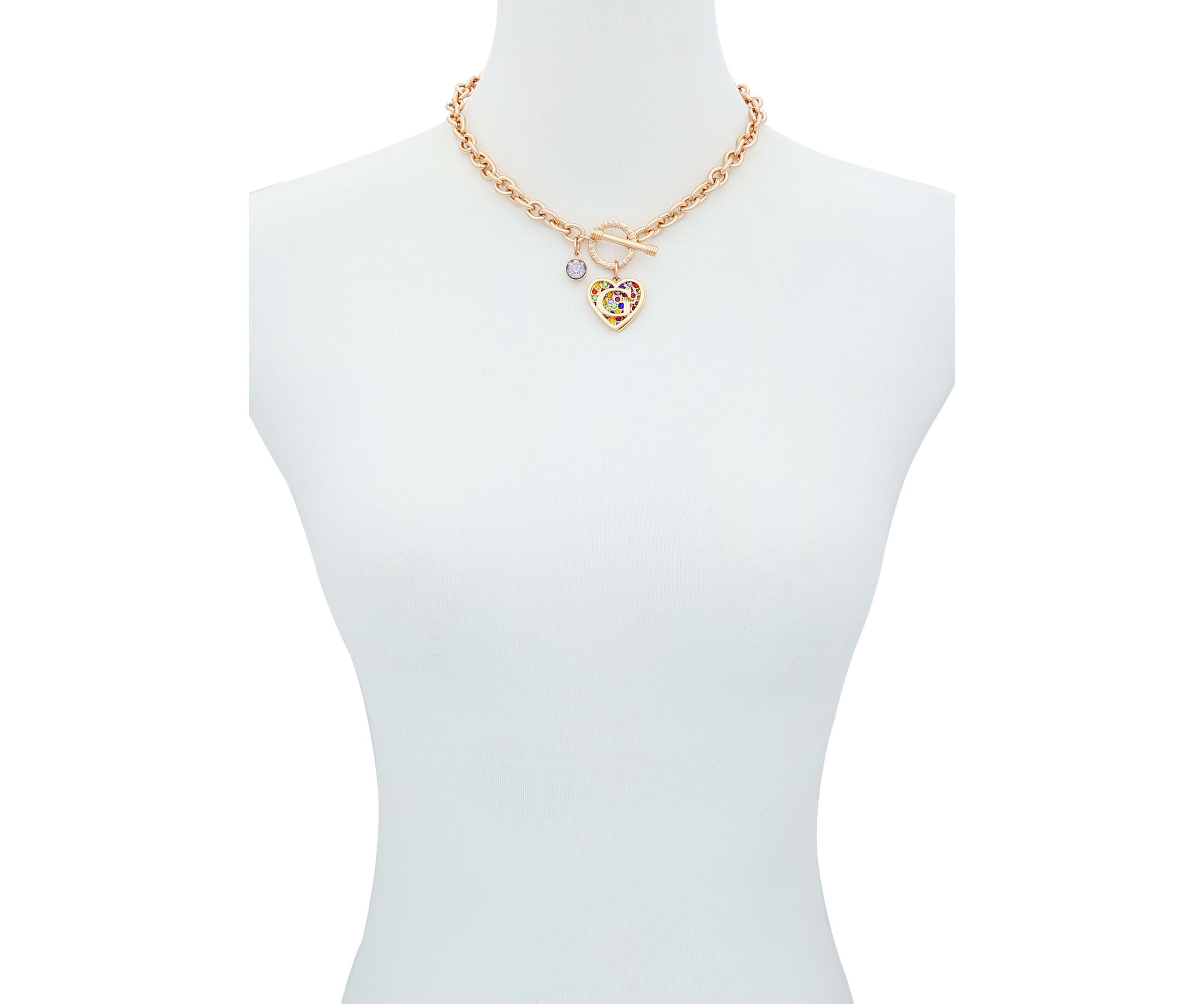 Gold Tone Multi Stone Toggle Necklace