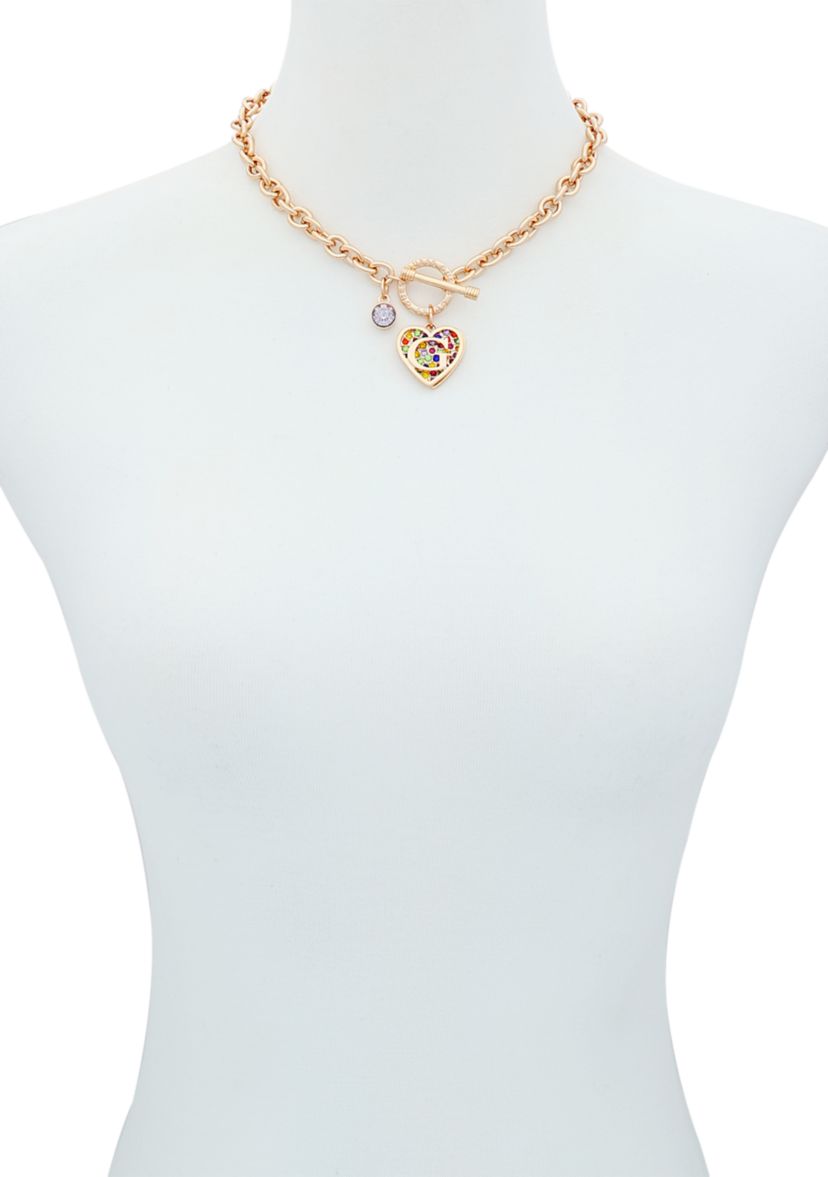 Gold Tone Multi Stone Toggle Necklace