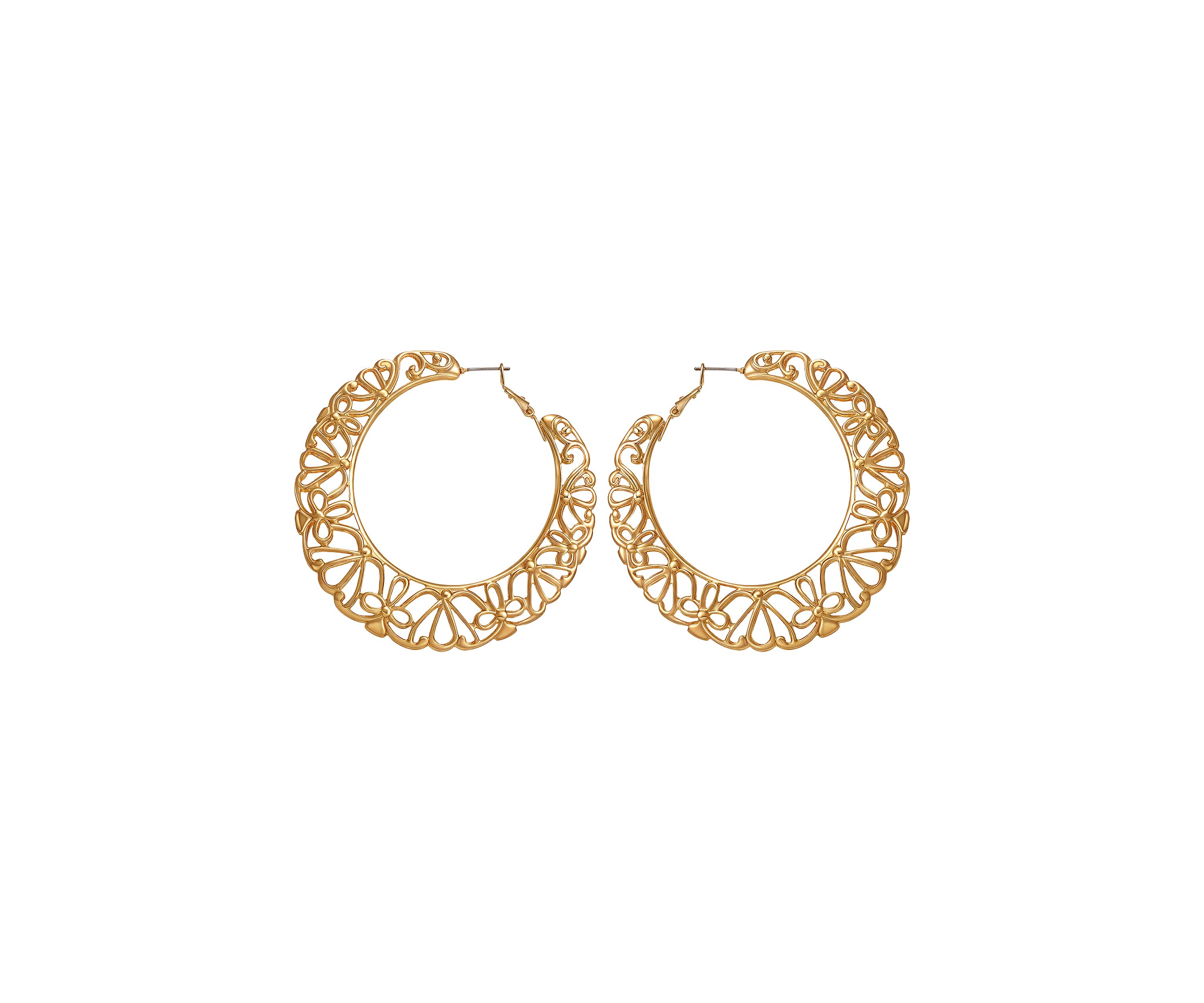 Gold Tone Filigree Hoop Earrings