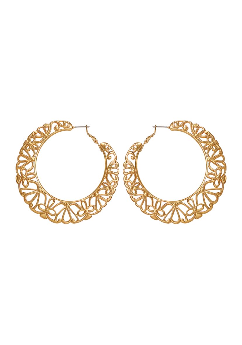 Gold Tone Filigree Hoop Earrings