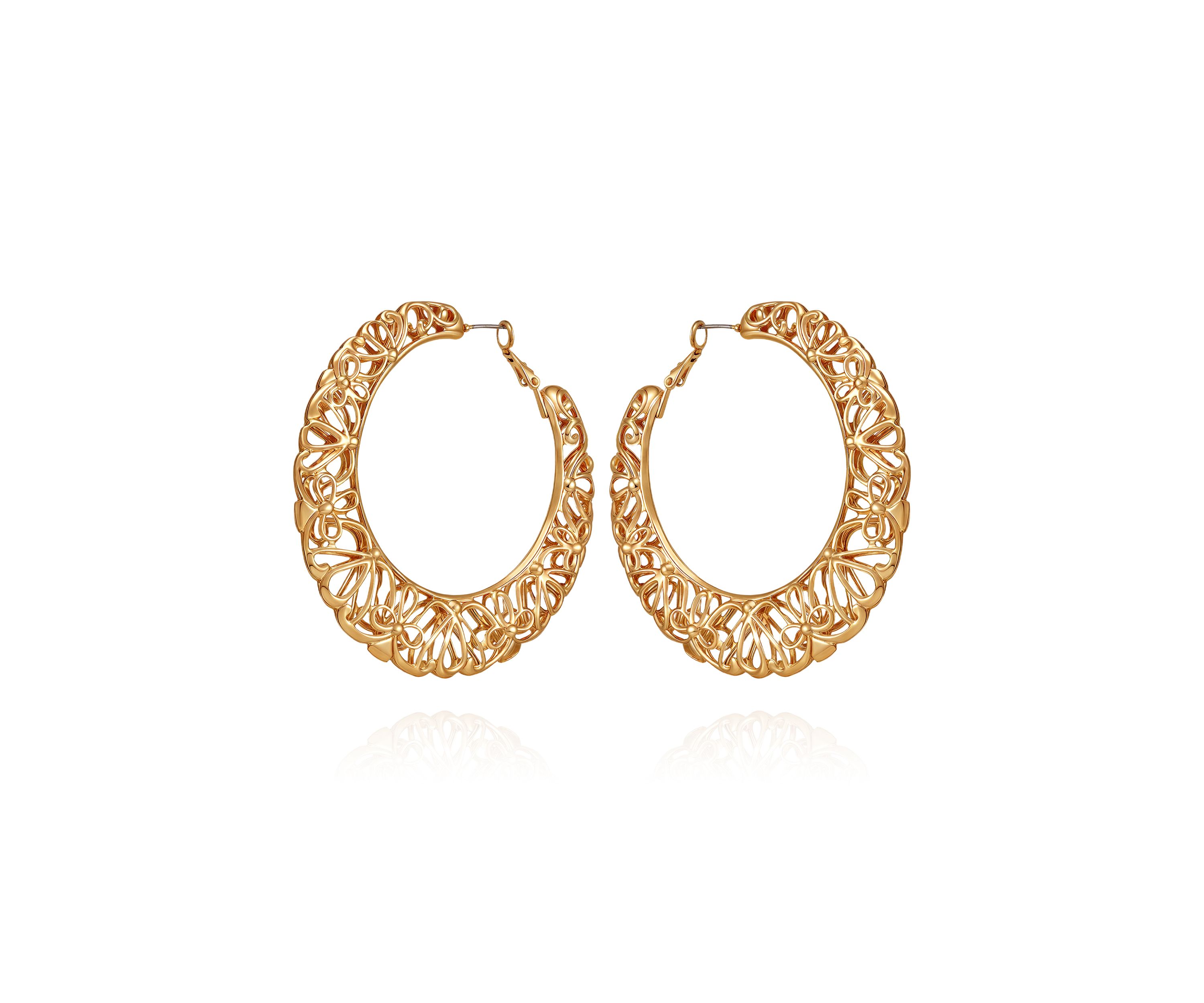 Gold Tone Filigree Hoop Earrings