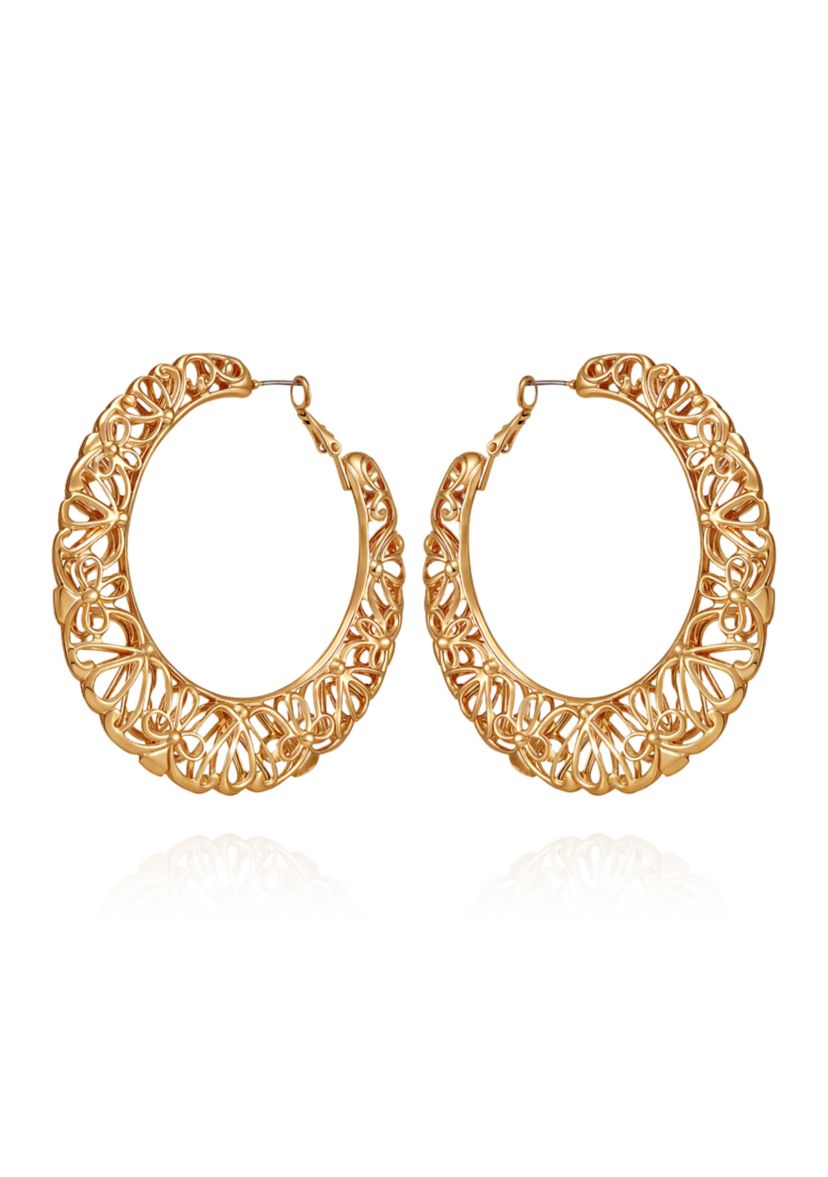 Gold Tone Filigree Hoop Earrings