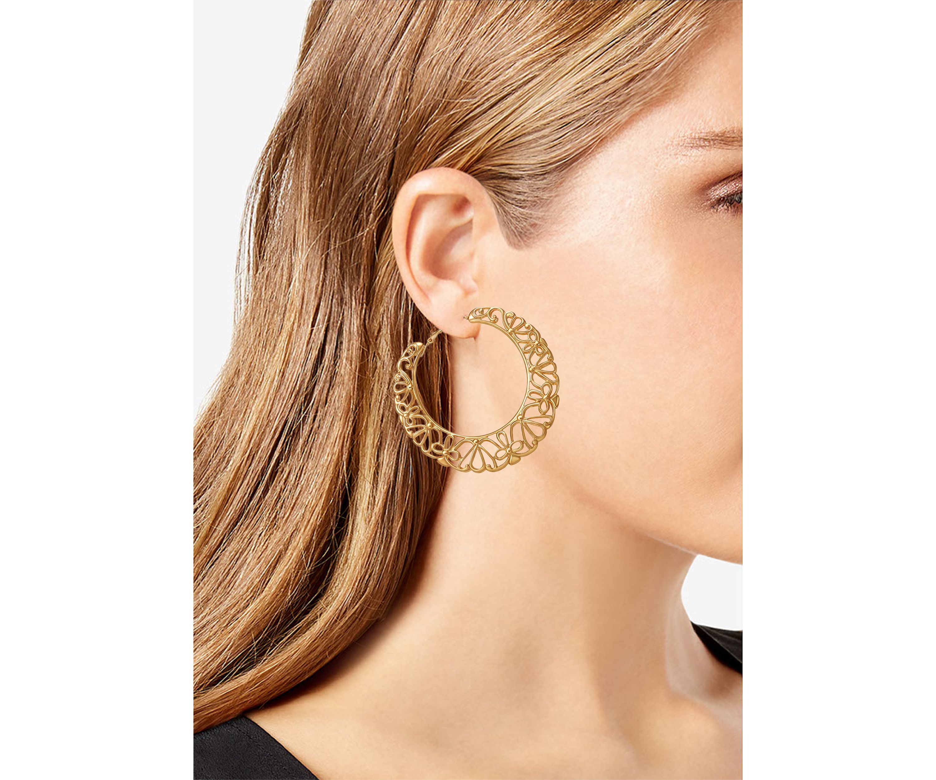 Gold Tone Filigree Hoop Earrings
