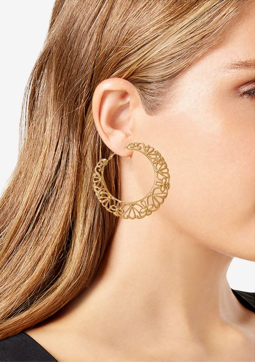 Gold Tone Filigree Hoop Earrings