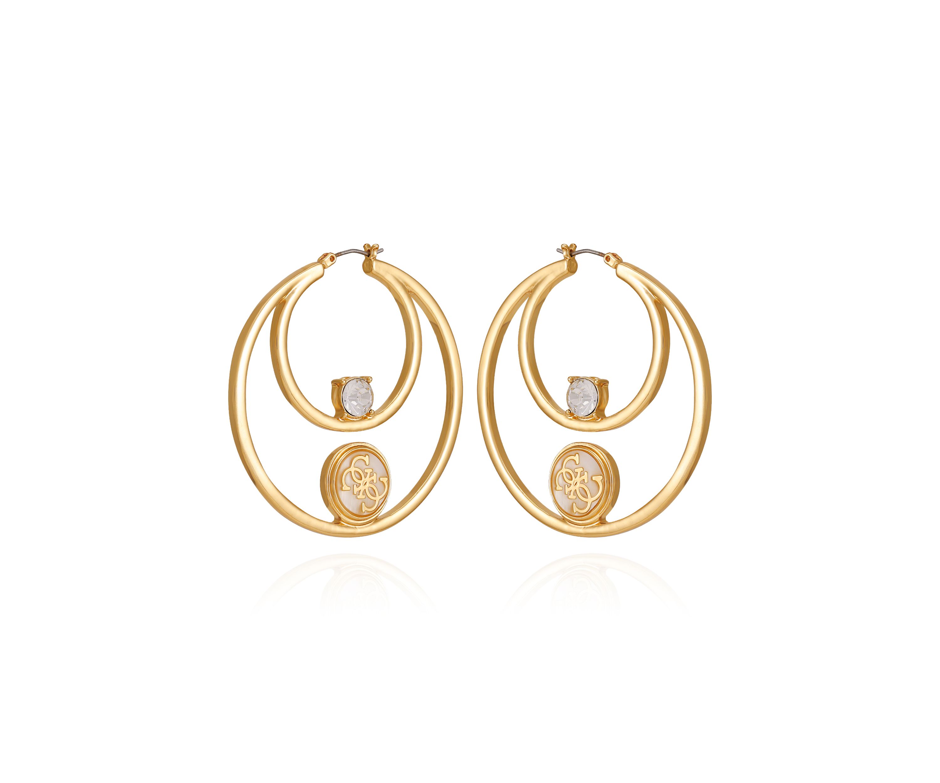 Gold Tone Crystal Double Hoop Earrings