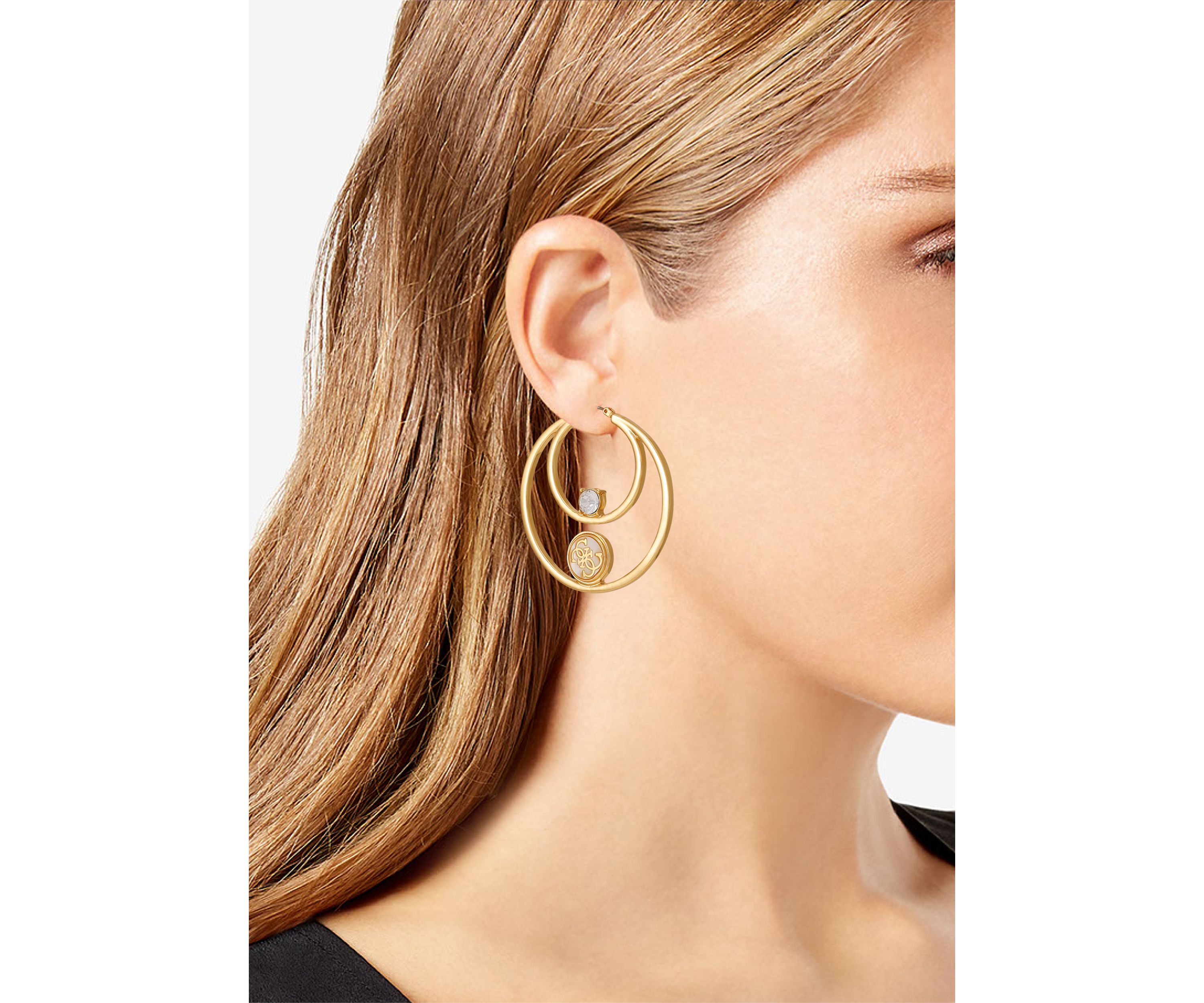 Gold Tone Crystal Double Hoop Earrings