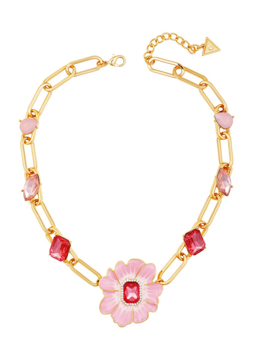 Gold Tone Statement Flower Pendant Necklace