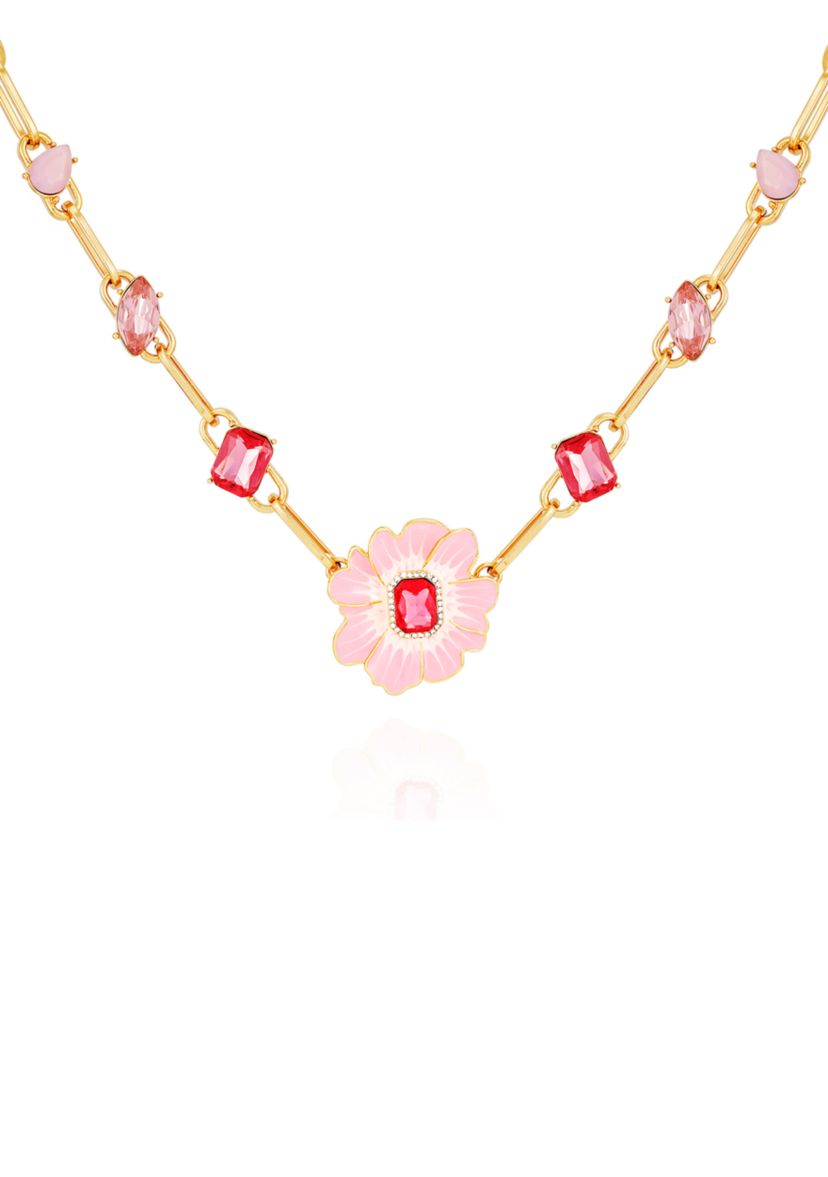Gold Tone Statement Flower Pendant Necklace