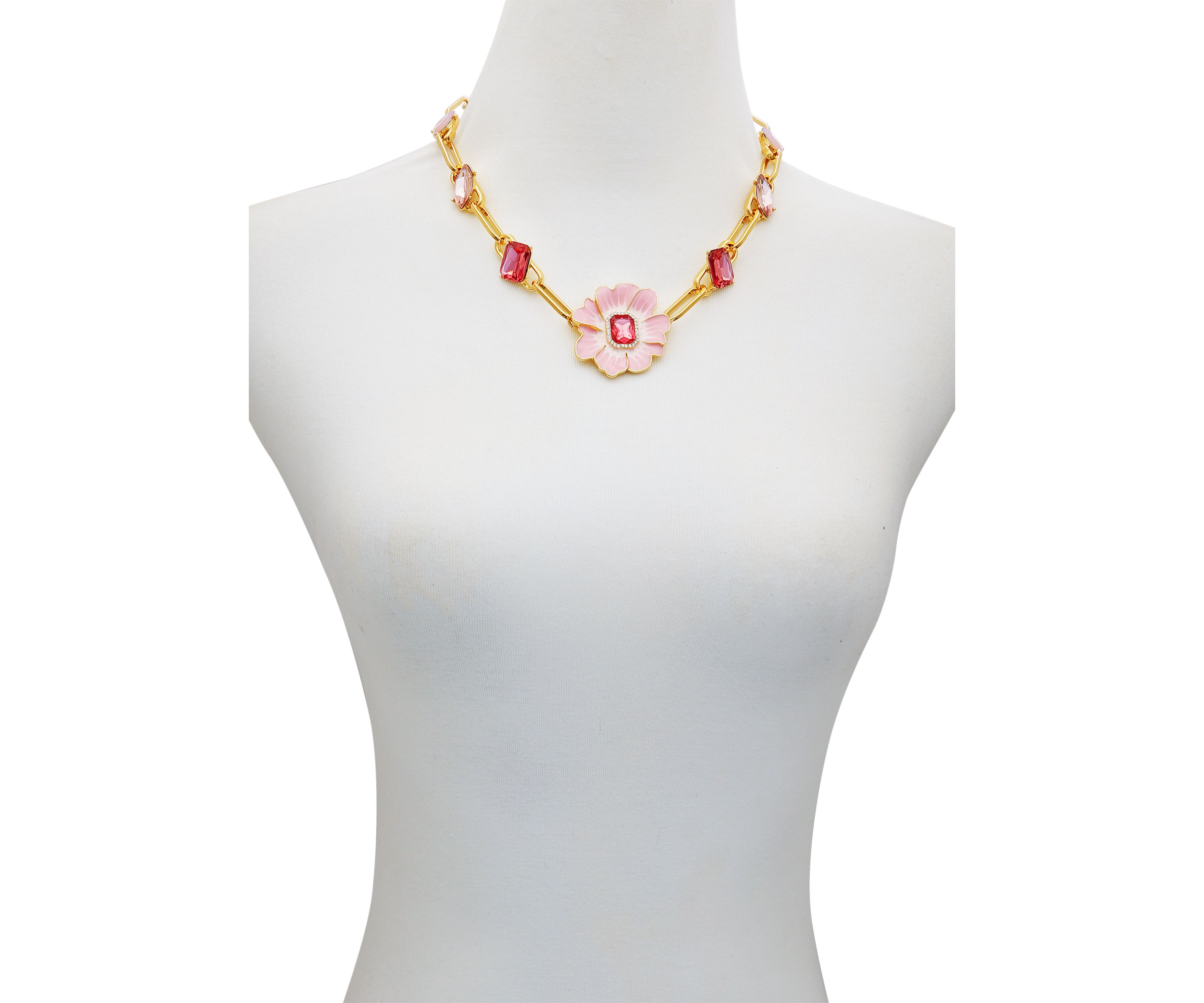Gold Tone Statement Flower Pendant Necklace