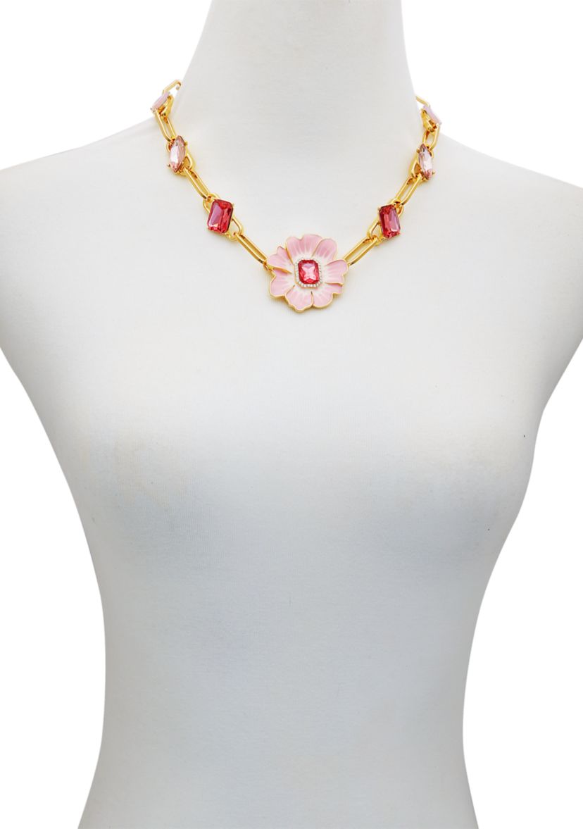 Gold Tone Statement Flower Pendant Necklace