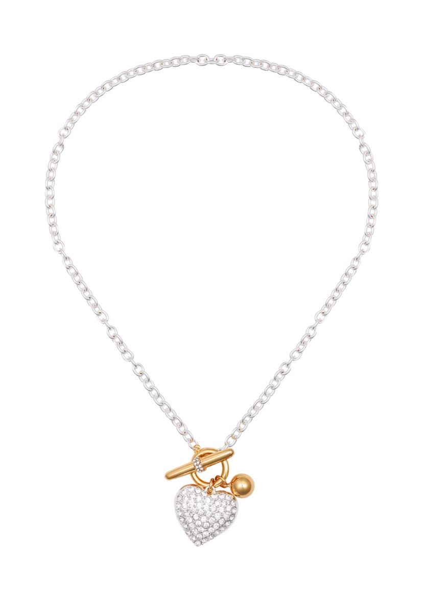 Two Tone Heart Pendant Necklace