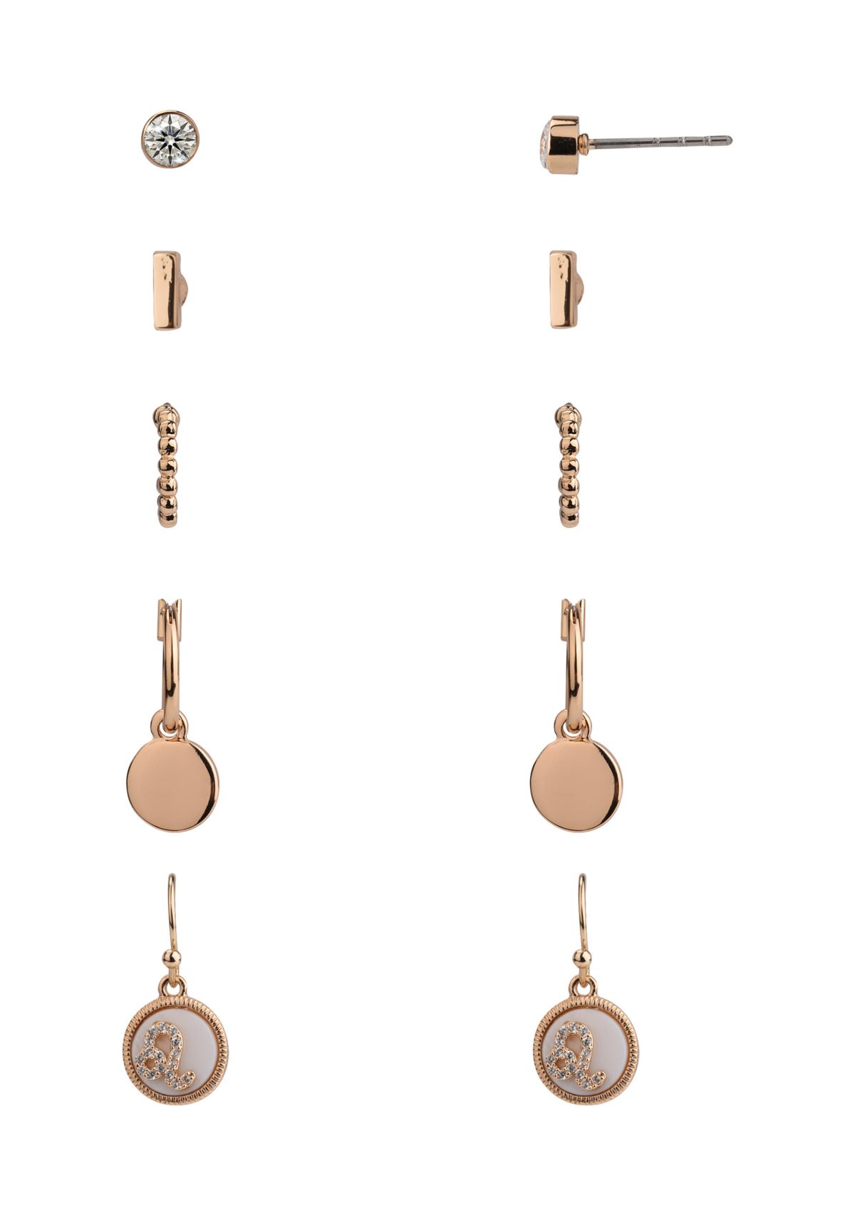  Gold Tone Zodiac 5 pair Earrings Set 