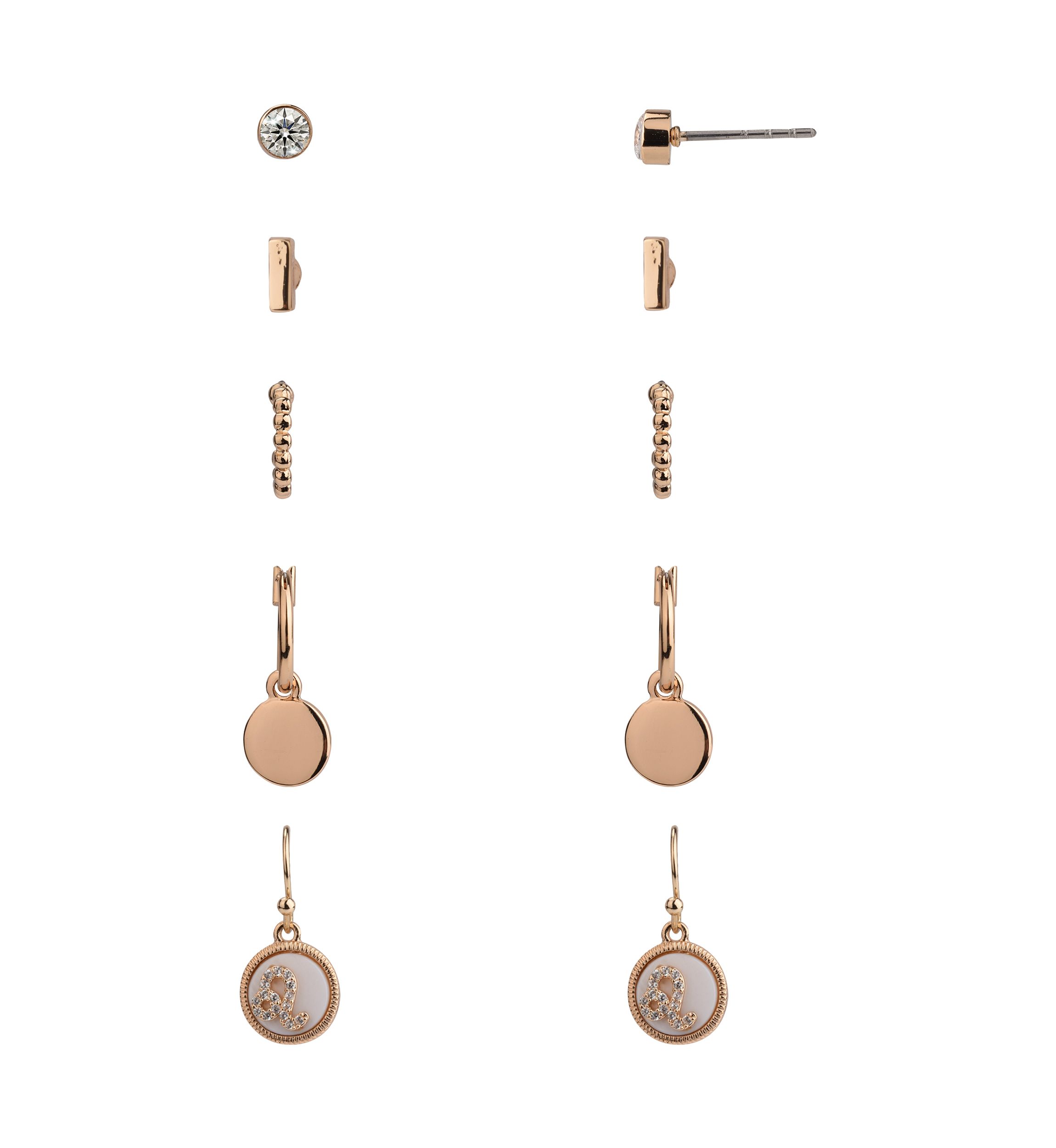  Gold Tone Zodiac 5 pair Earrings Set 