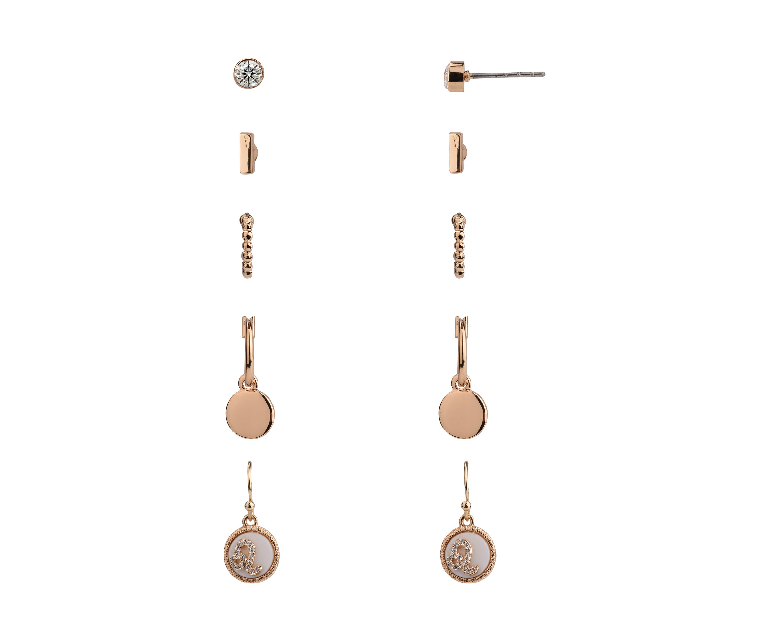  Gold Tone Zodiac 5 pair Earrings Set 
