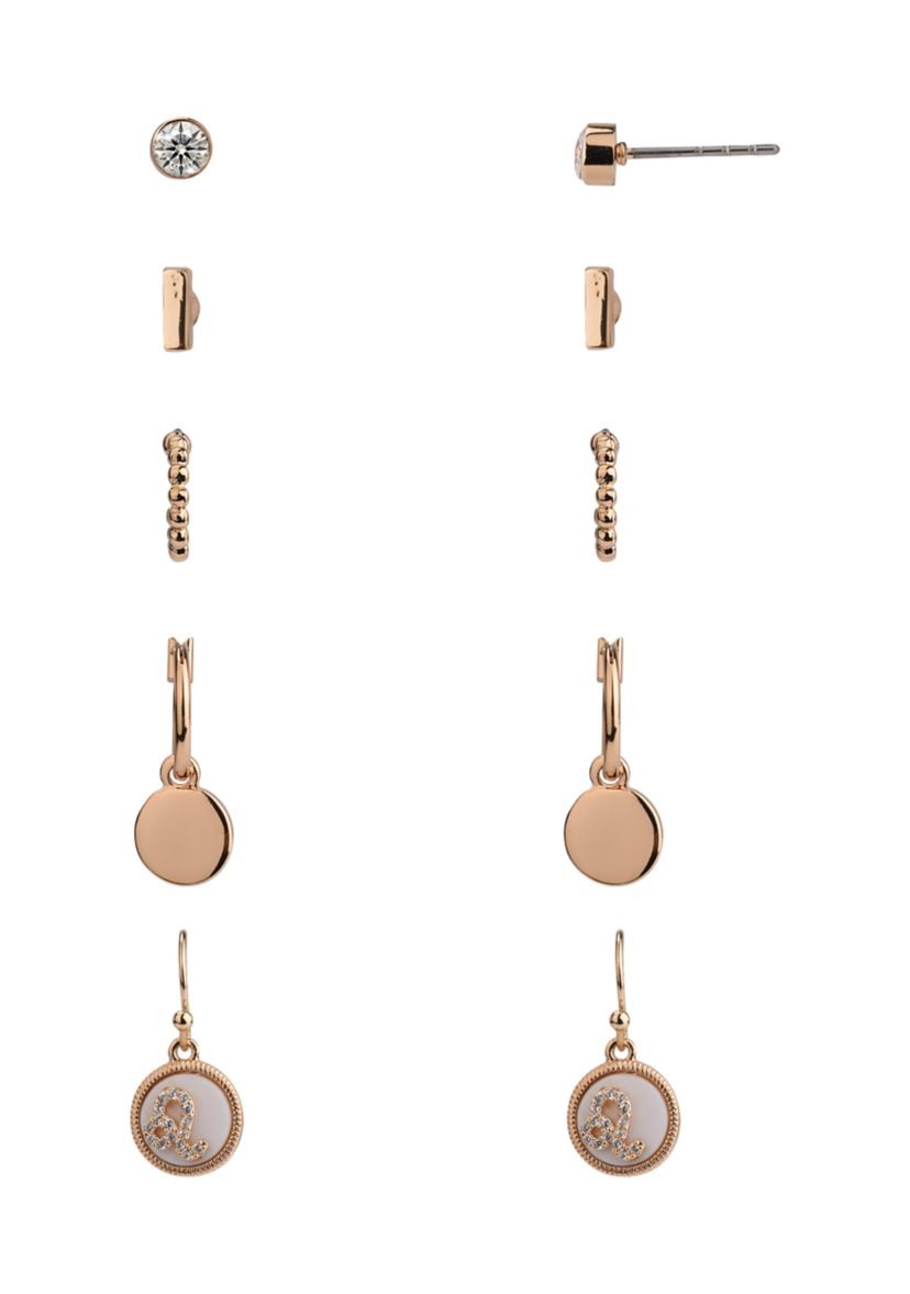  Gold Tone Zodiac 5 pair Earrings Set 