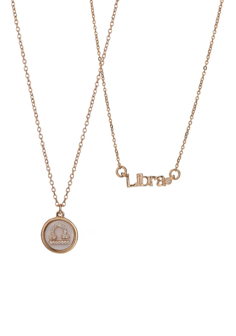  Gold Tone Zodiac 2 Piece Pendant Necklace Set 
