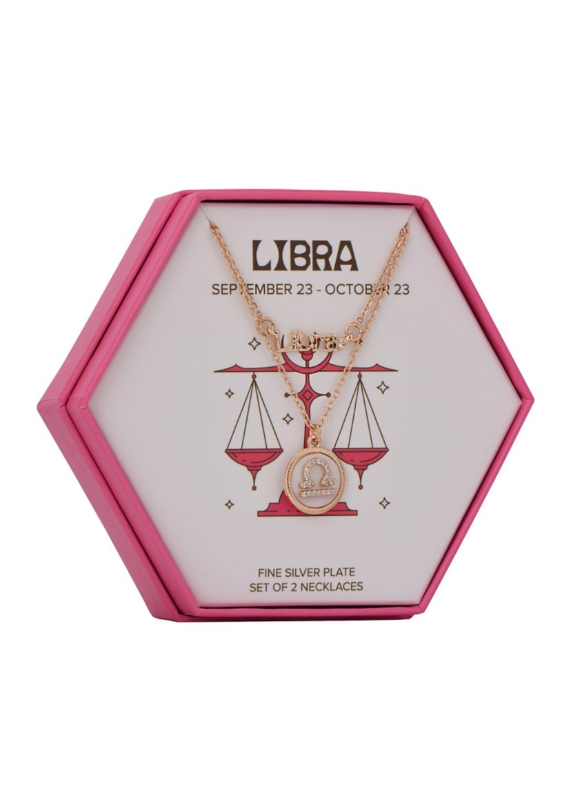  Gold Tone Zodiac 2 Piece Pendant Necklace Set 