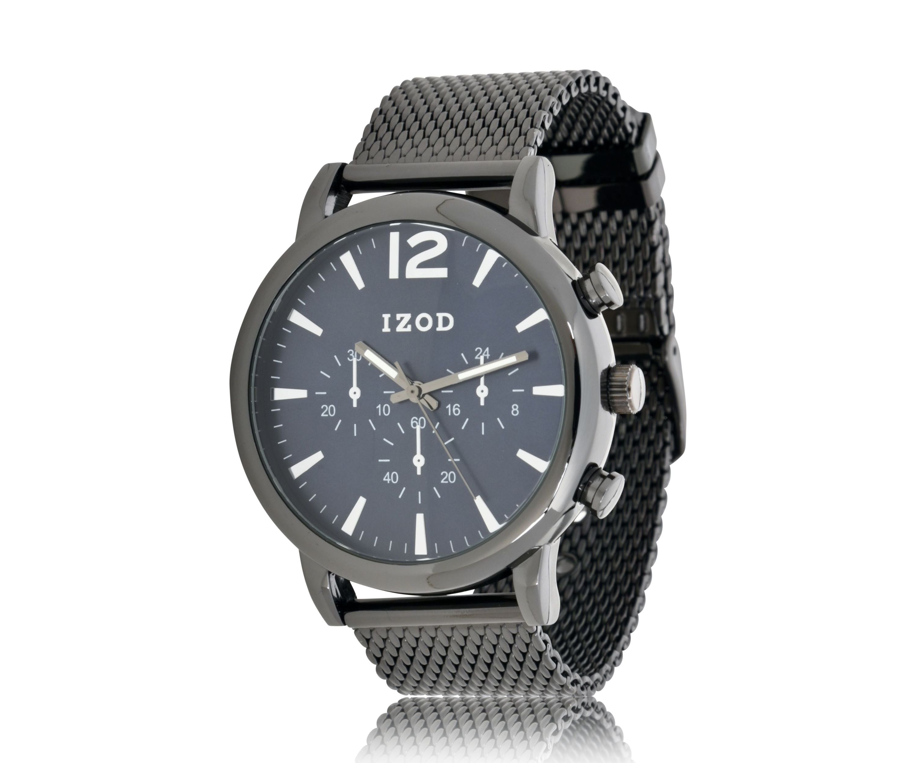 IZOD Mens Black Mesh Bracelet Watch
