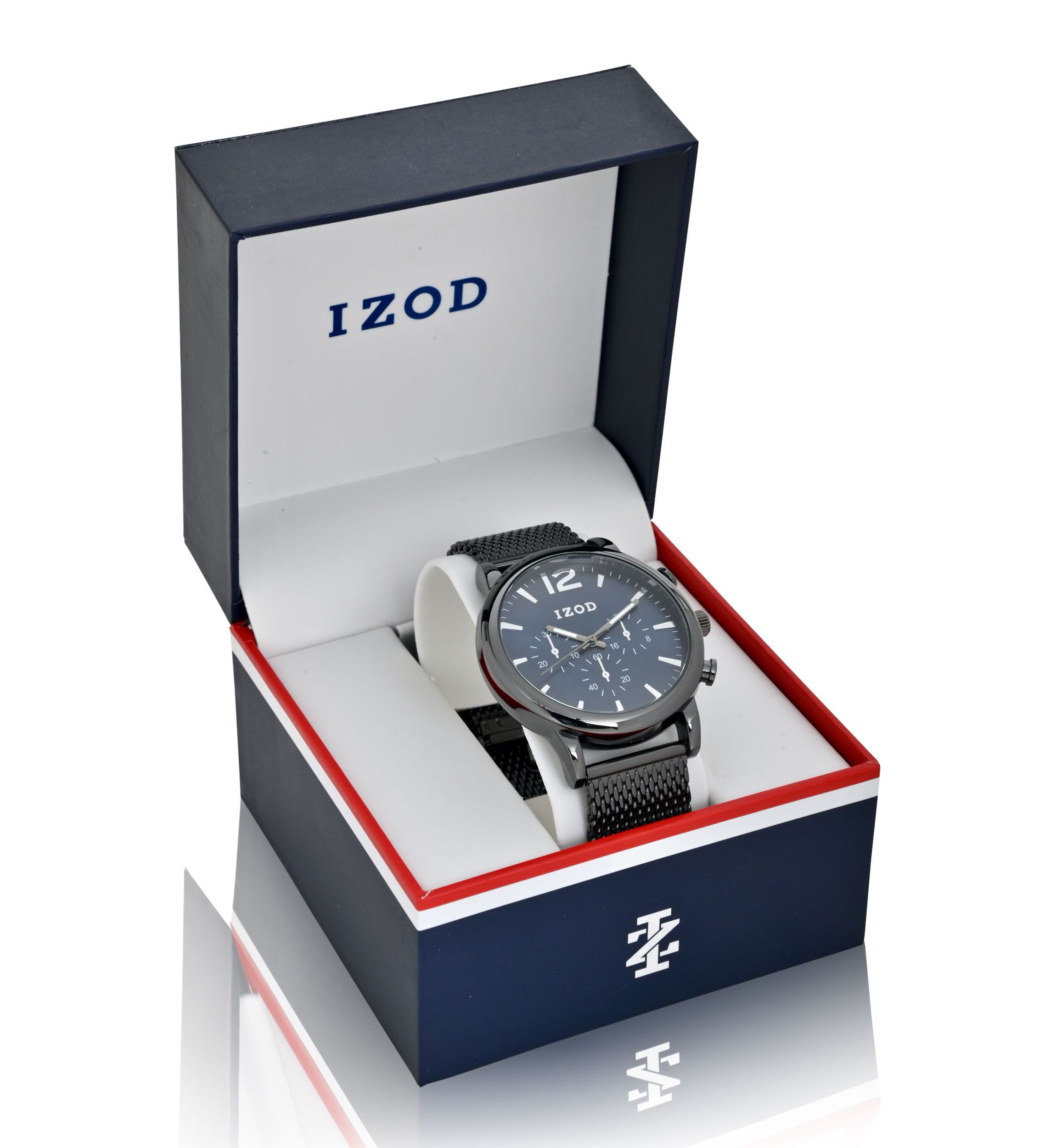 IZOD Mens Black Mesh Bracelet Watch