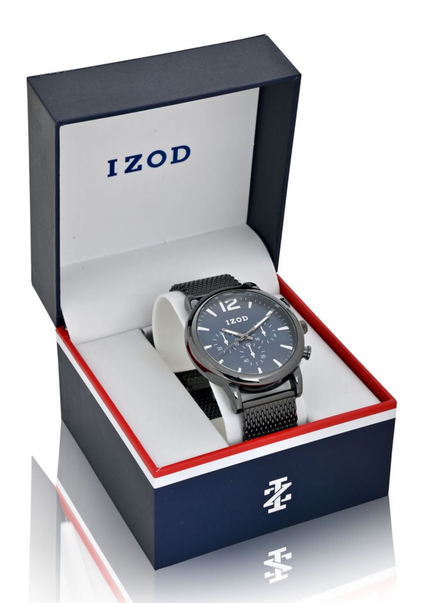 IZOD Mens Black Mesh Bracelet Watch