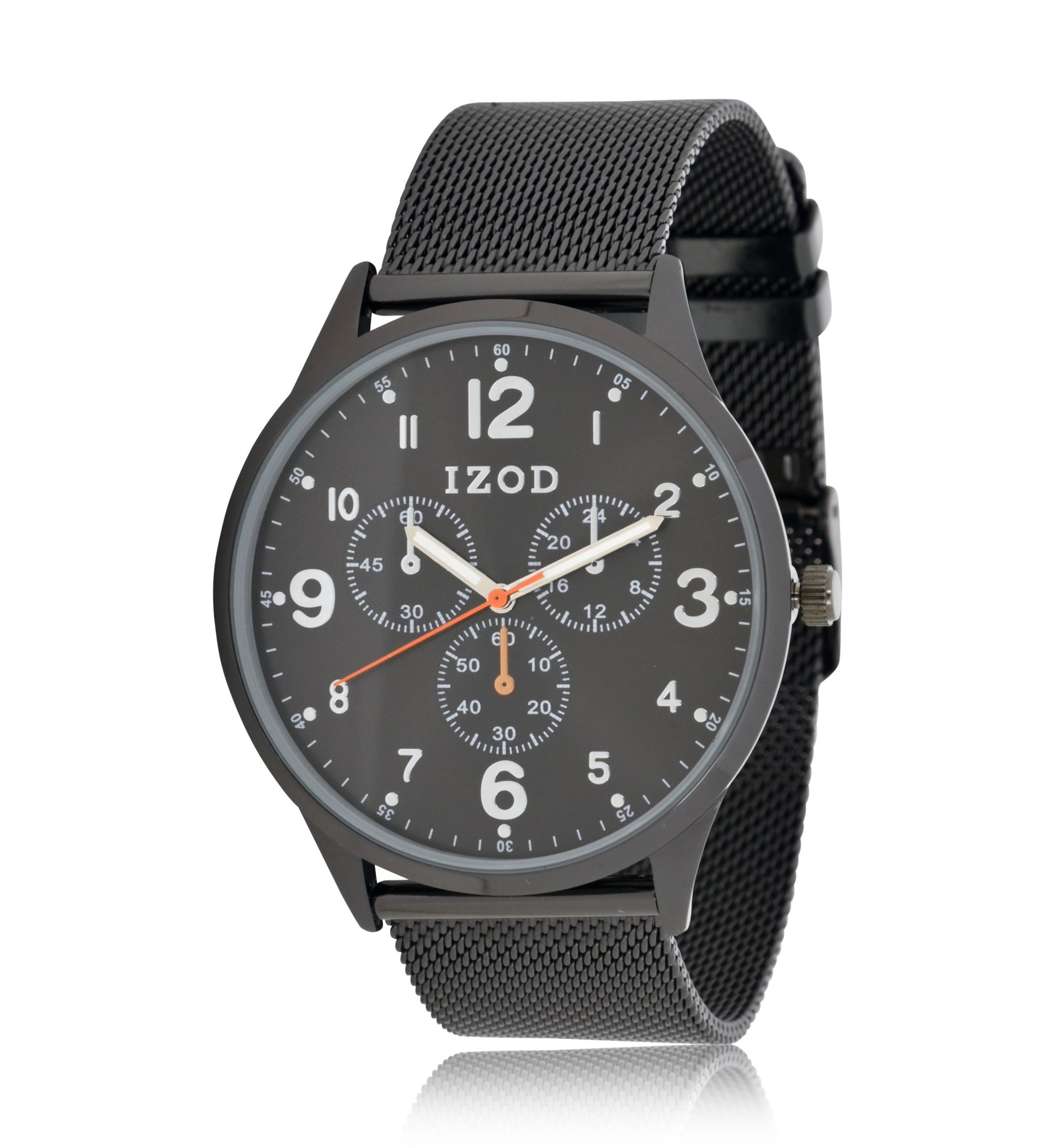IZOD Mens Black Stainless Steel Mesh Watch