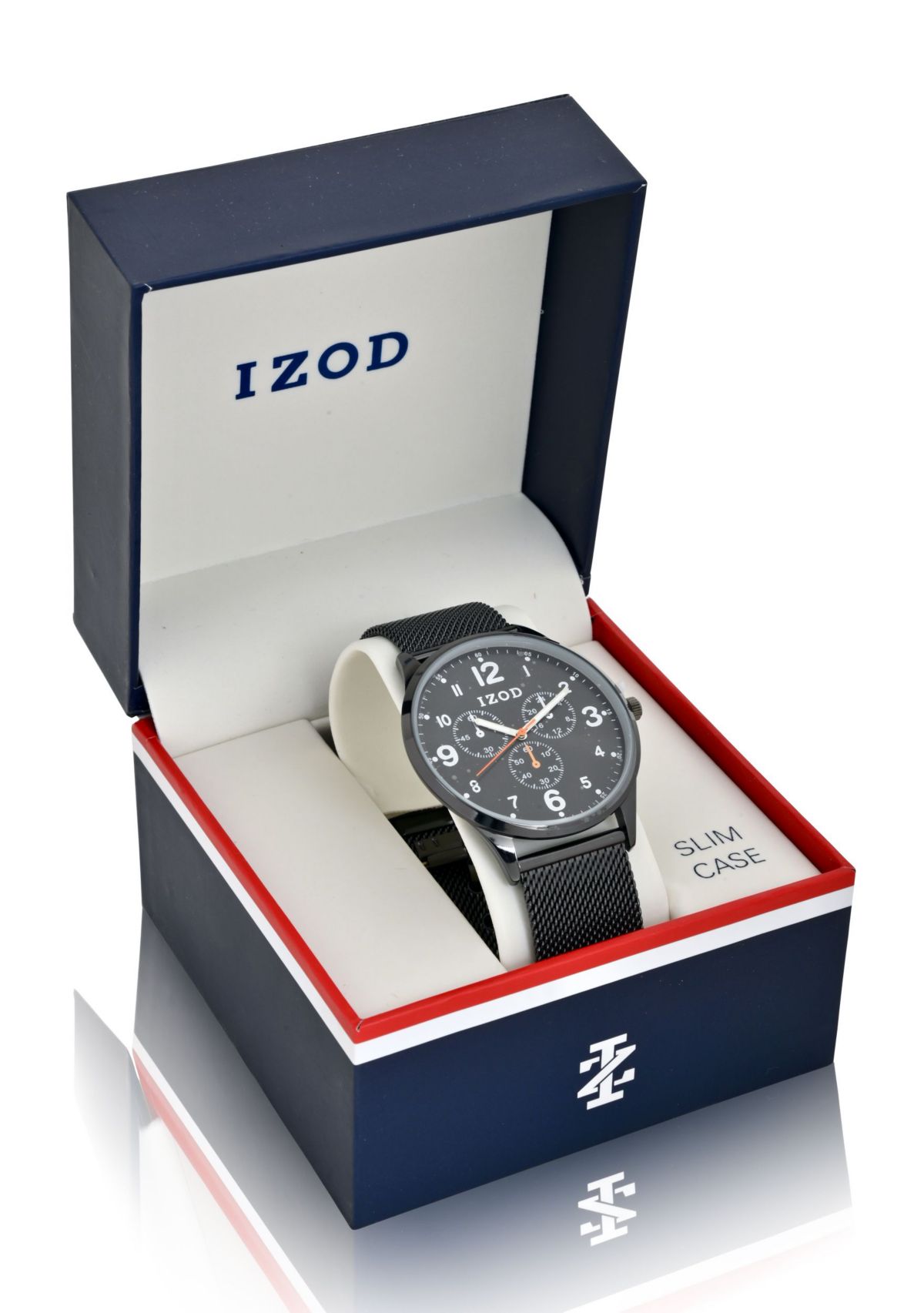 IZOD Mens Black Stainless Steel Mesh Watch