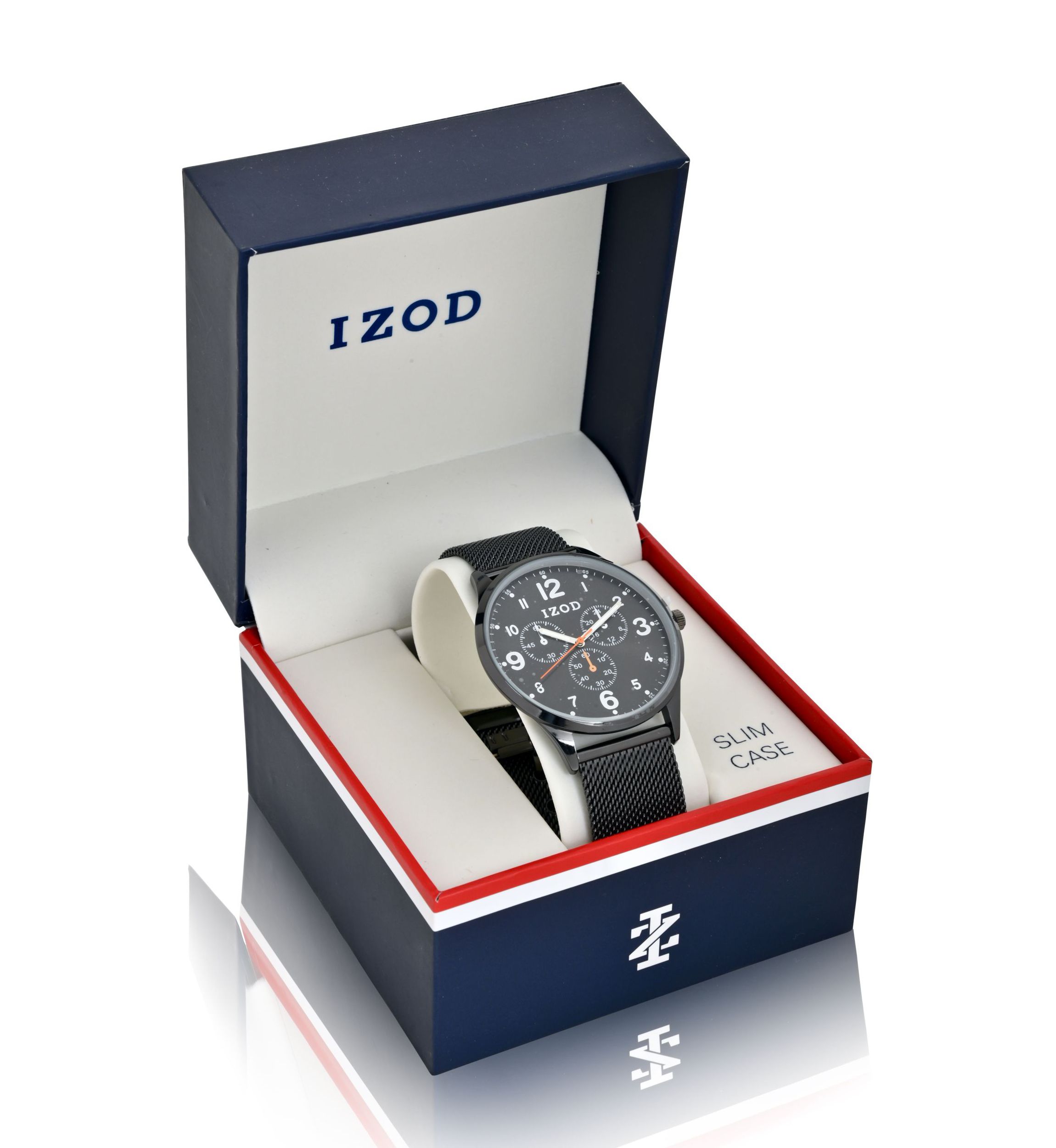 IZOD Mens Black Stainless Steel Mesh Watch