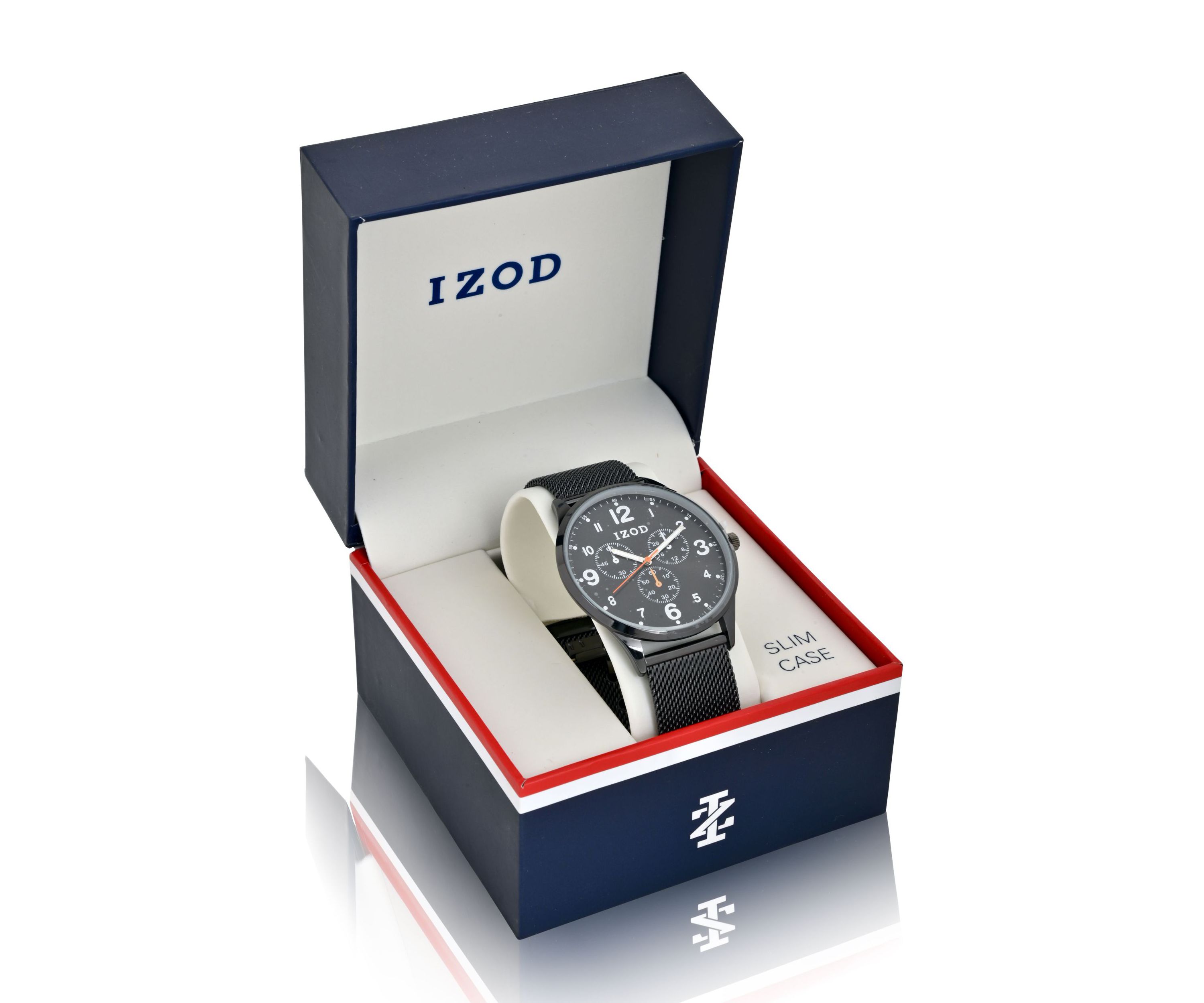IZOD Mens Black Stainless Steel Mesh Watch