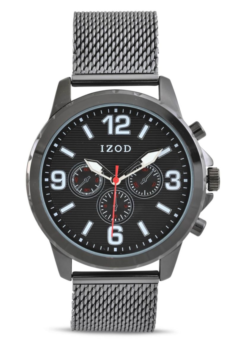IZOD Adult Mens Analog Watch w Black Dial on Black Mesh Bracelet Model# IZO5826