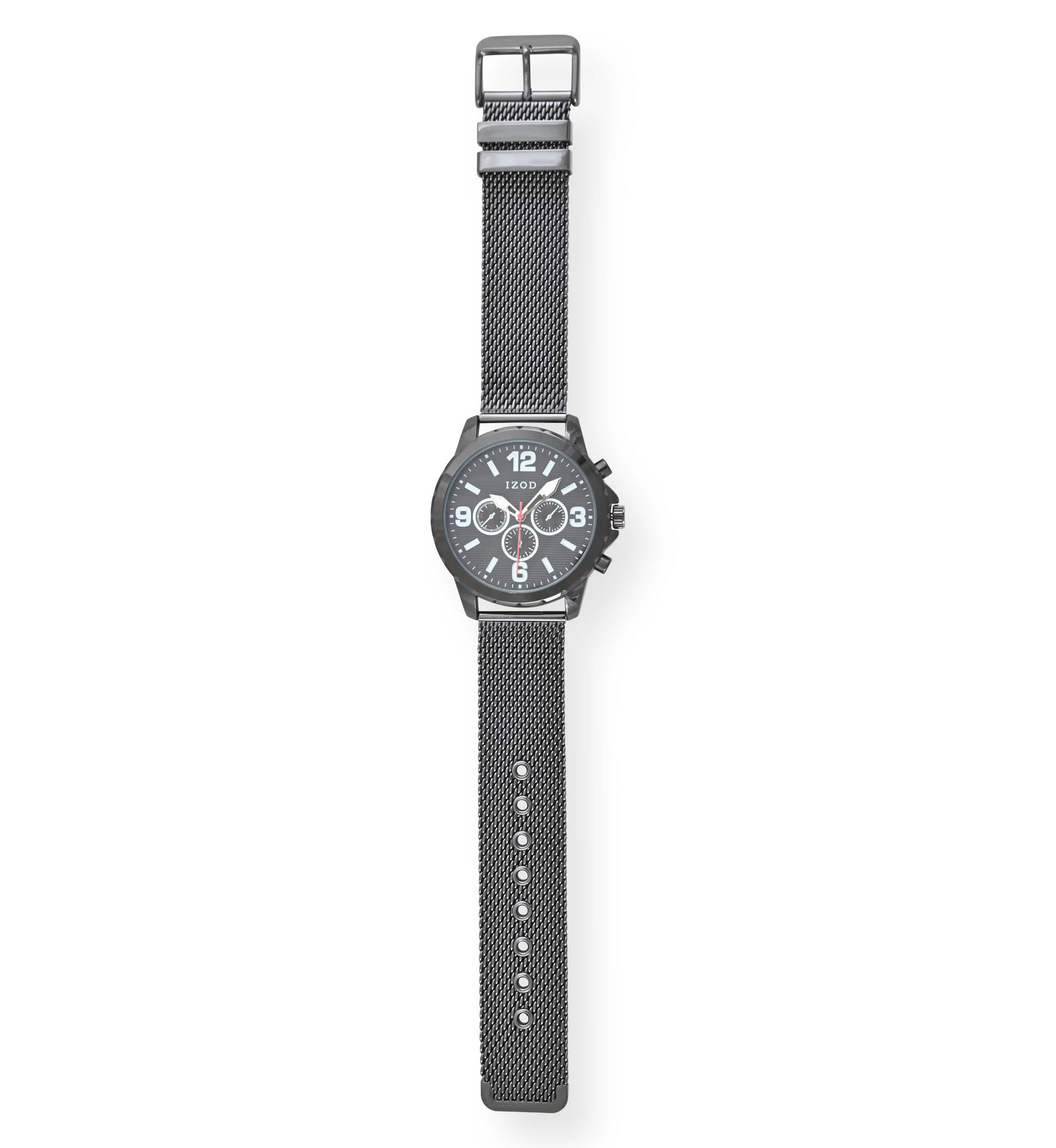 IZOD IZOD Adult Mens Analog Watch w Black Dial on Black Mesh