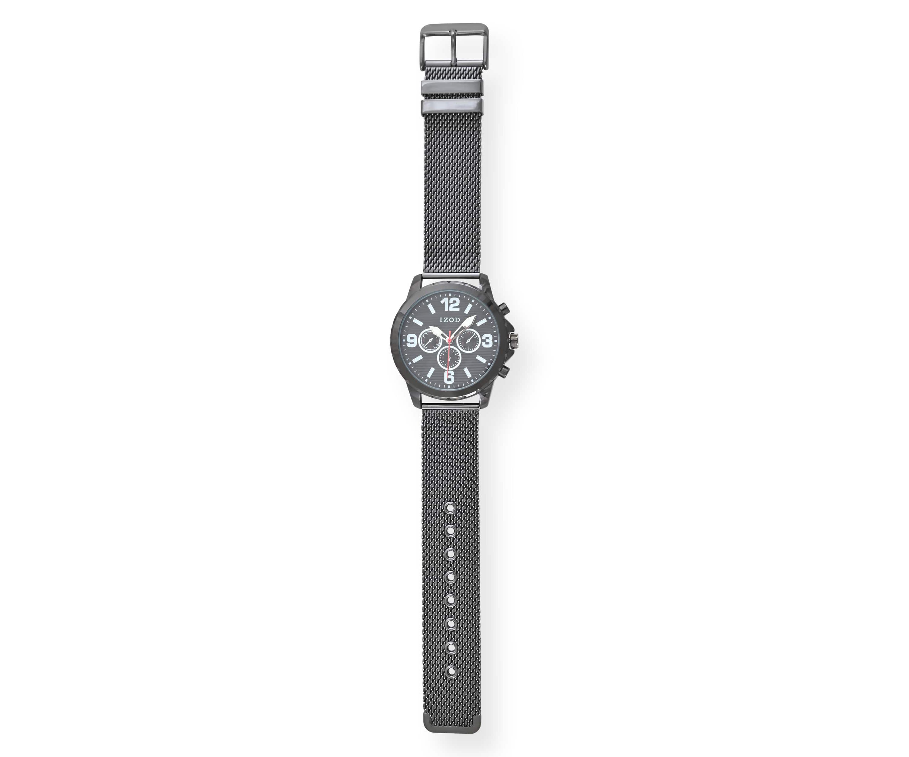 IZOD Adult Mens Analog Watch w Black Dial on Black Mesh Bracelet Model# IZO5826
