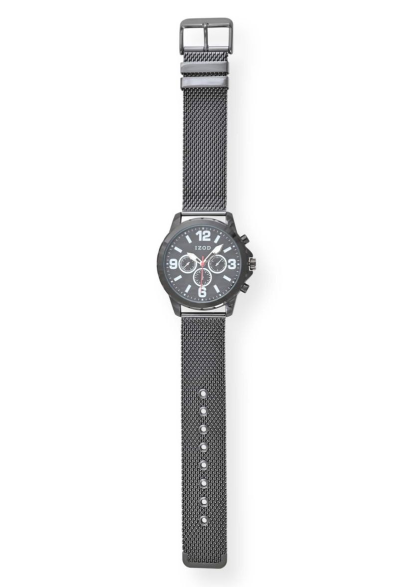 IZOD Adult Mens Analog Watch w Black Dial on Black Mesh Bracelet Model# IZO5826