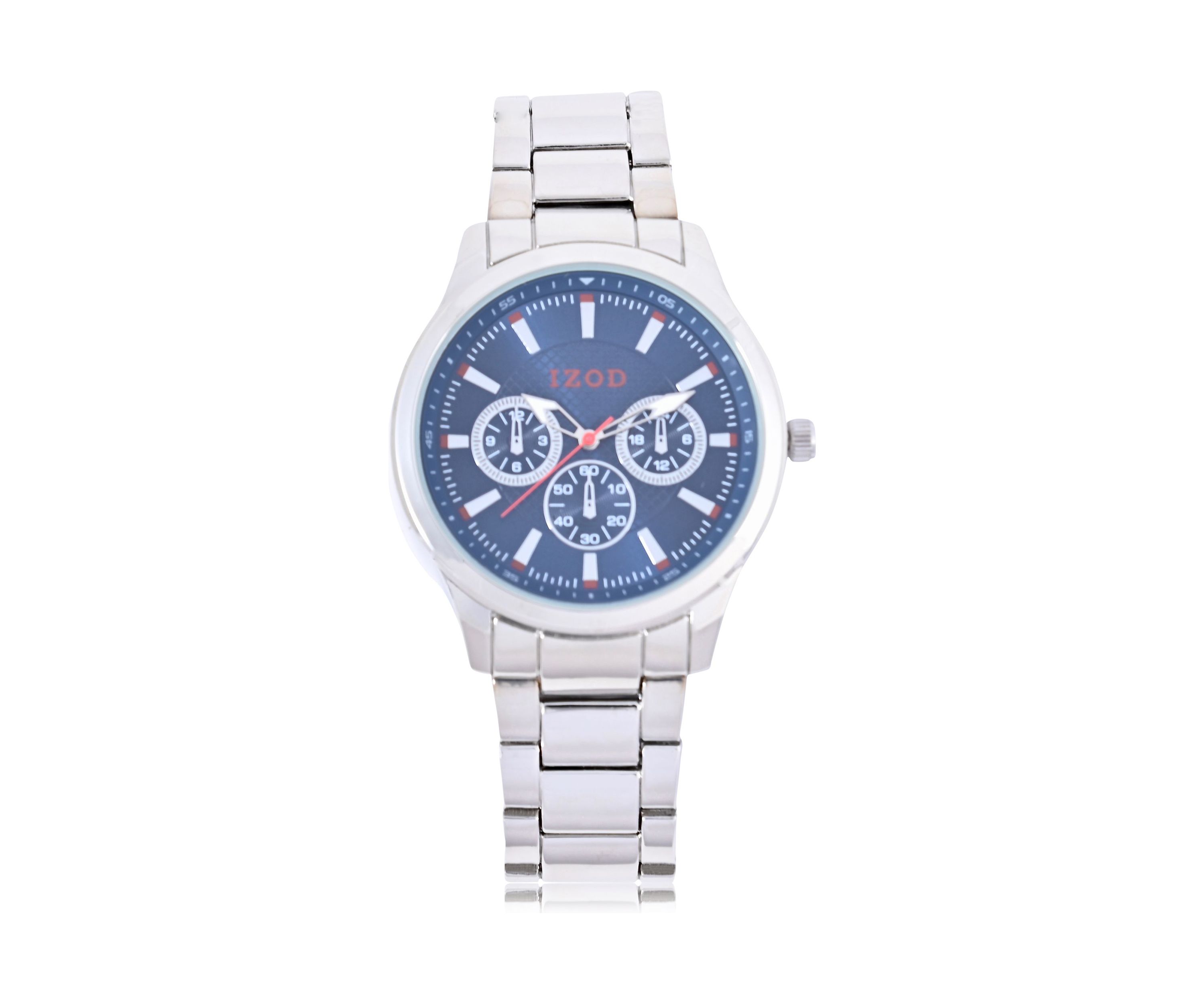 IZOD Silvertone Bracelet Watch w Red White Blue Accents