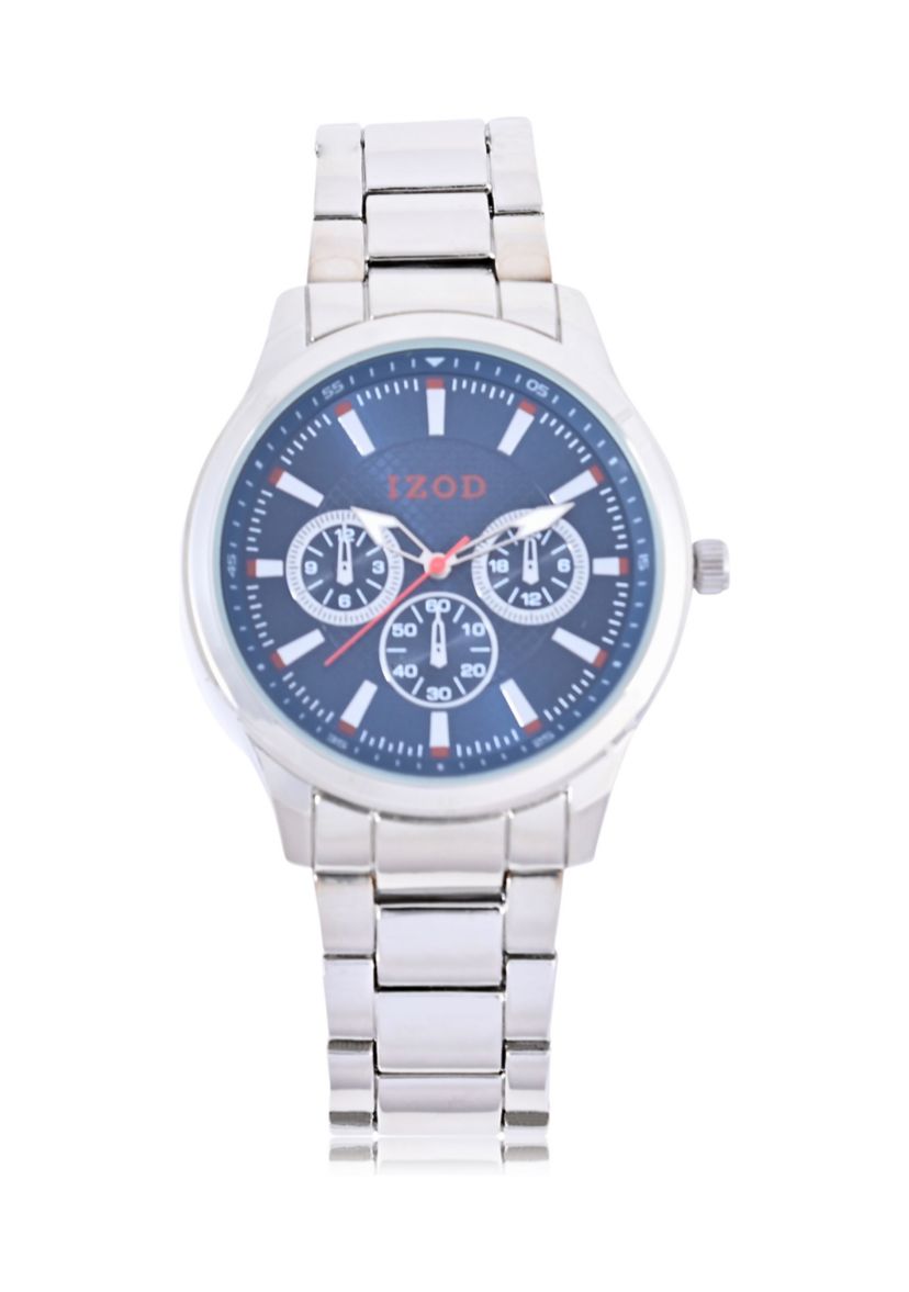 IZOD Silvertone Bracelet Watch w Red White Blue Accents