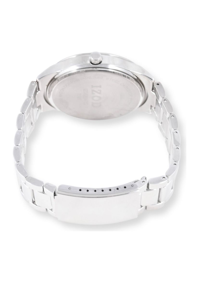 IZOD Silvertone Bracelet Watch w Red White Blue Accents