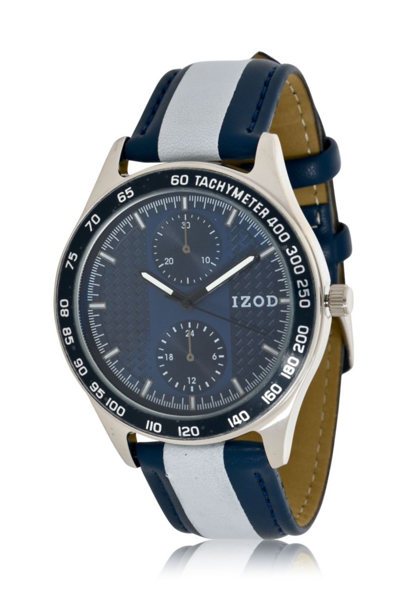IZOD Mens Blue w Gray Stripe Strap Watch