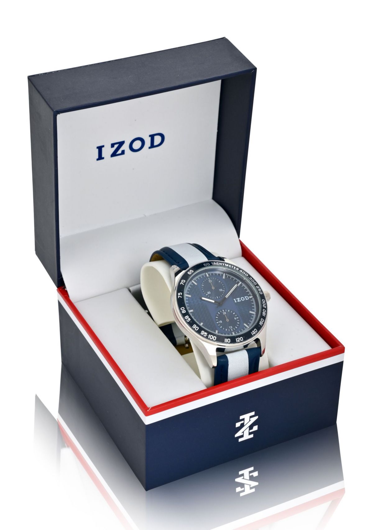 IZOD Mens Blue w Gray Stripe Strap Watch