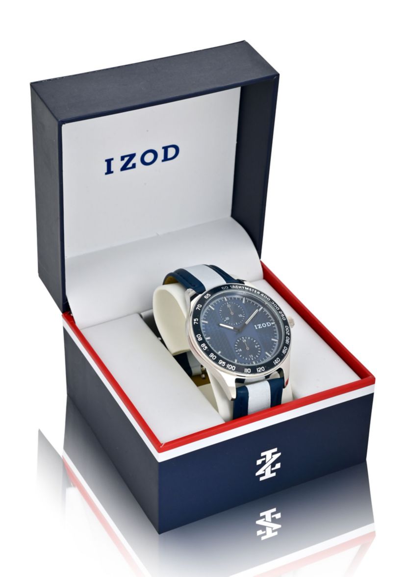 IZOD Mens Blue w Gray Stripe Strap Watch