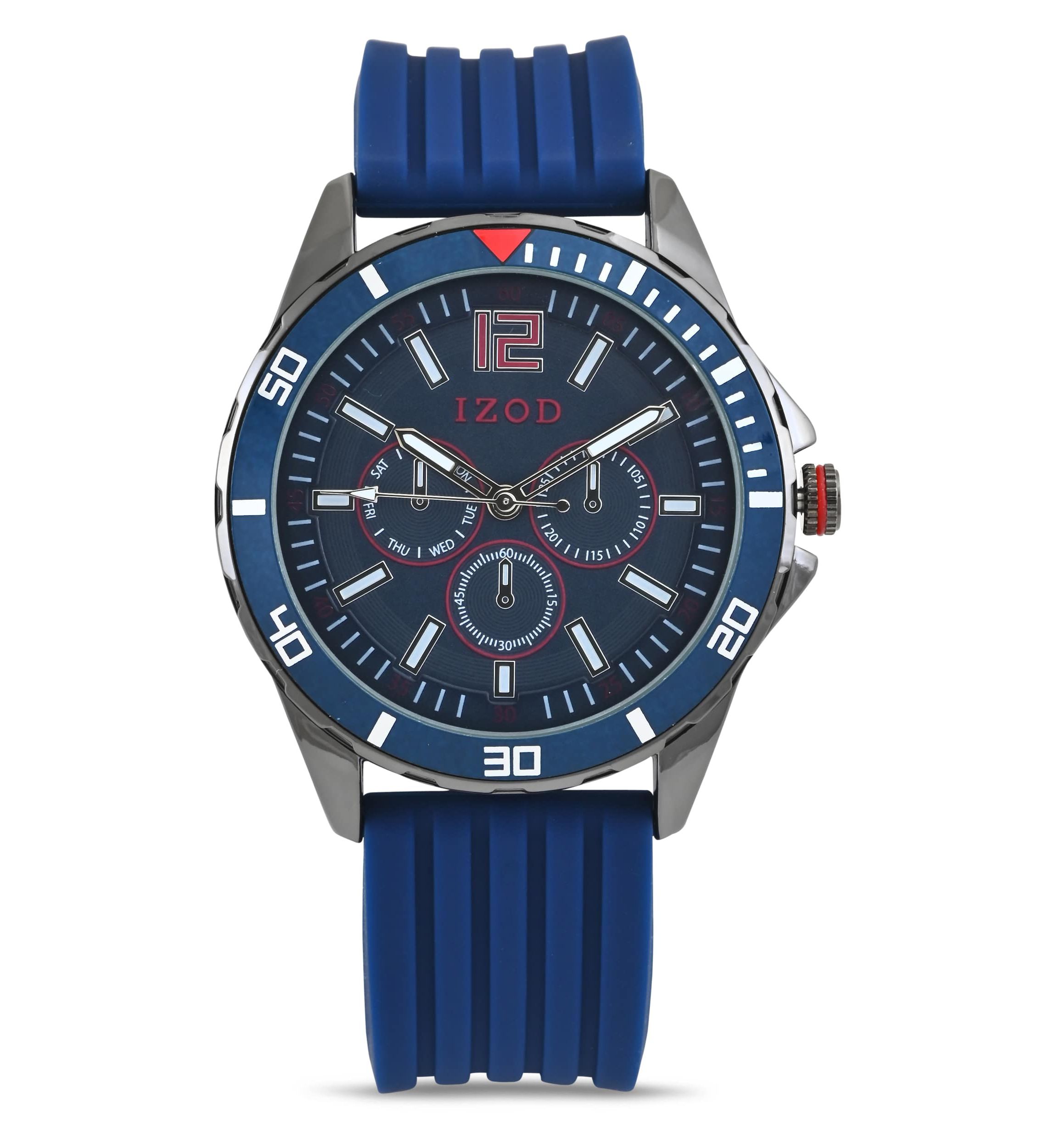 IZOD IZOD Adult Mens Analog Watch w Blue Rubber Strap in Gunmetal