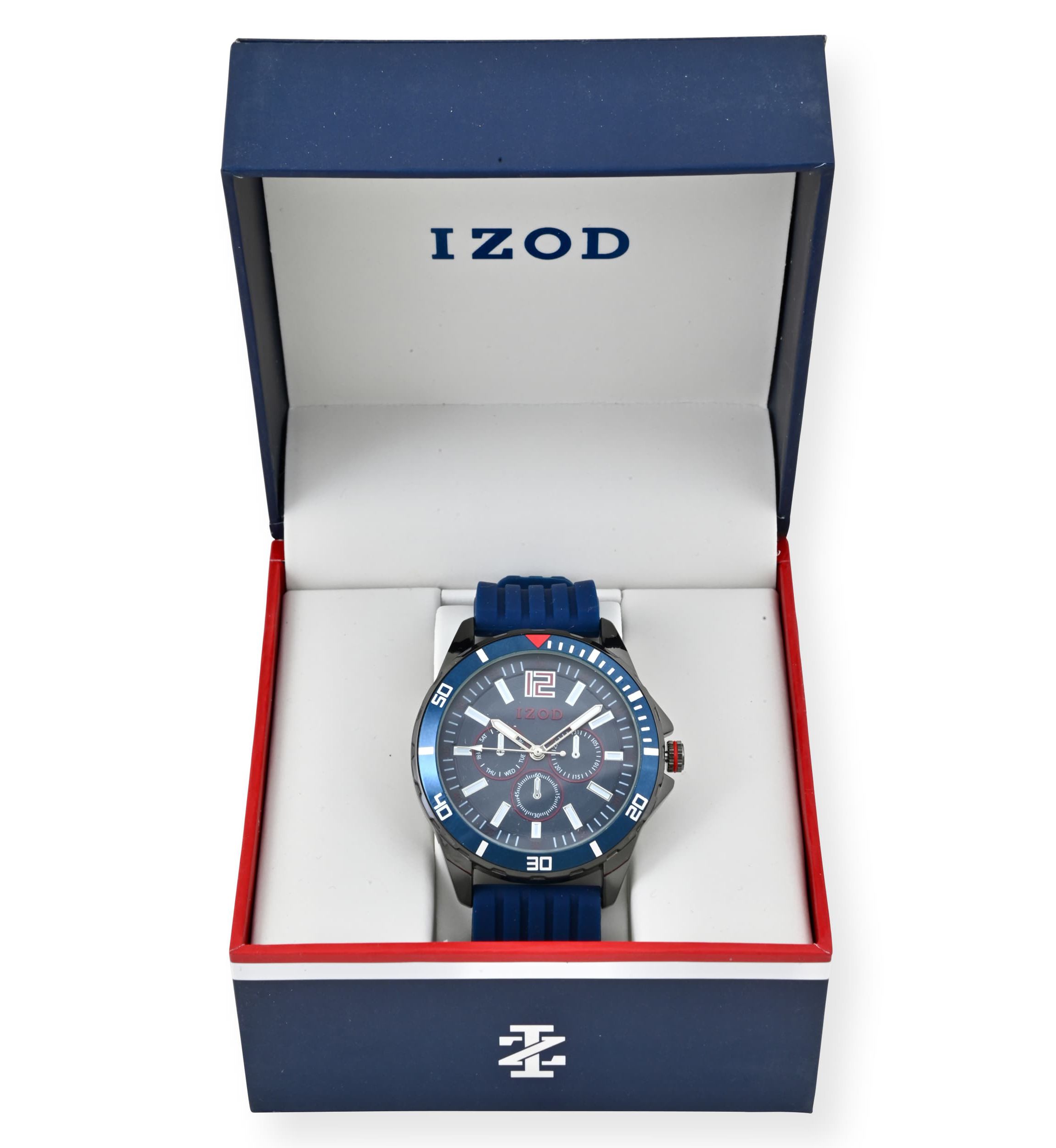 IZOD IZOD Adult Mens Analog Watch w Blue Rubber Strap in Gunmetal