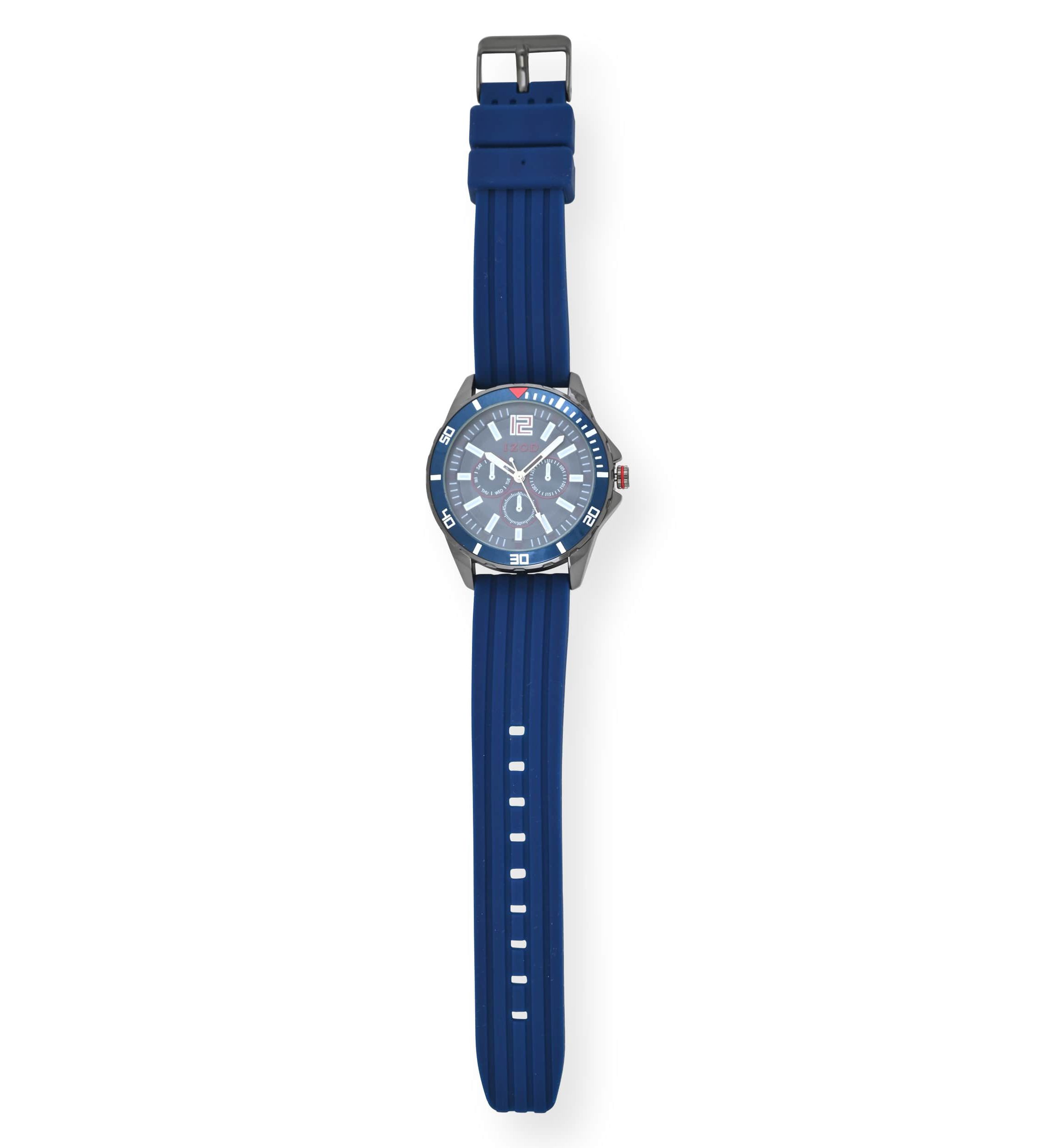 IZOD IZOD Adult Mens Analog Watch w Blue Rubber Strap in Gunmetal